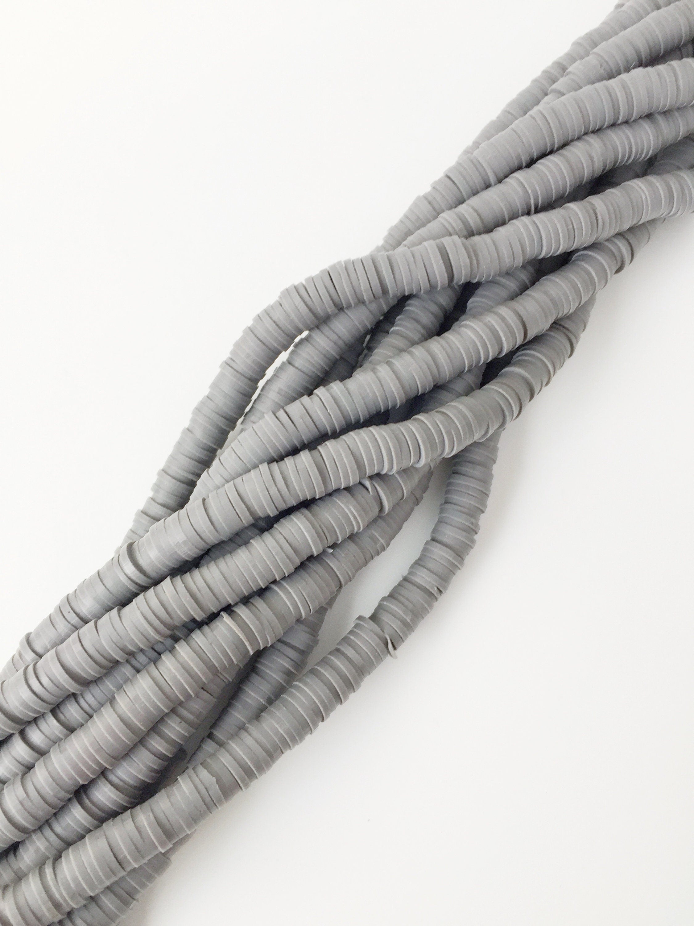 1 Strand x 6mm Grey Polymer Clay Disc Beads, Vinyl Heishi Beads (1854)