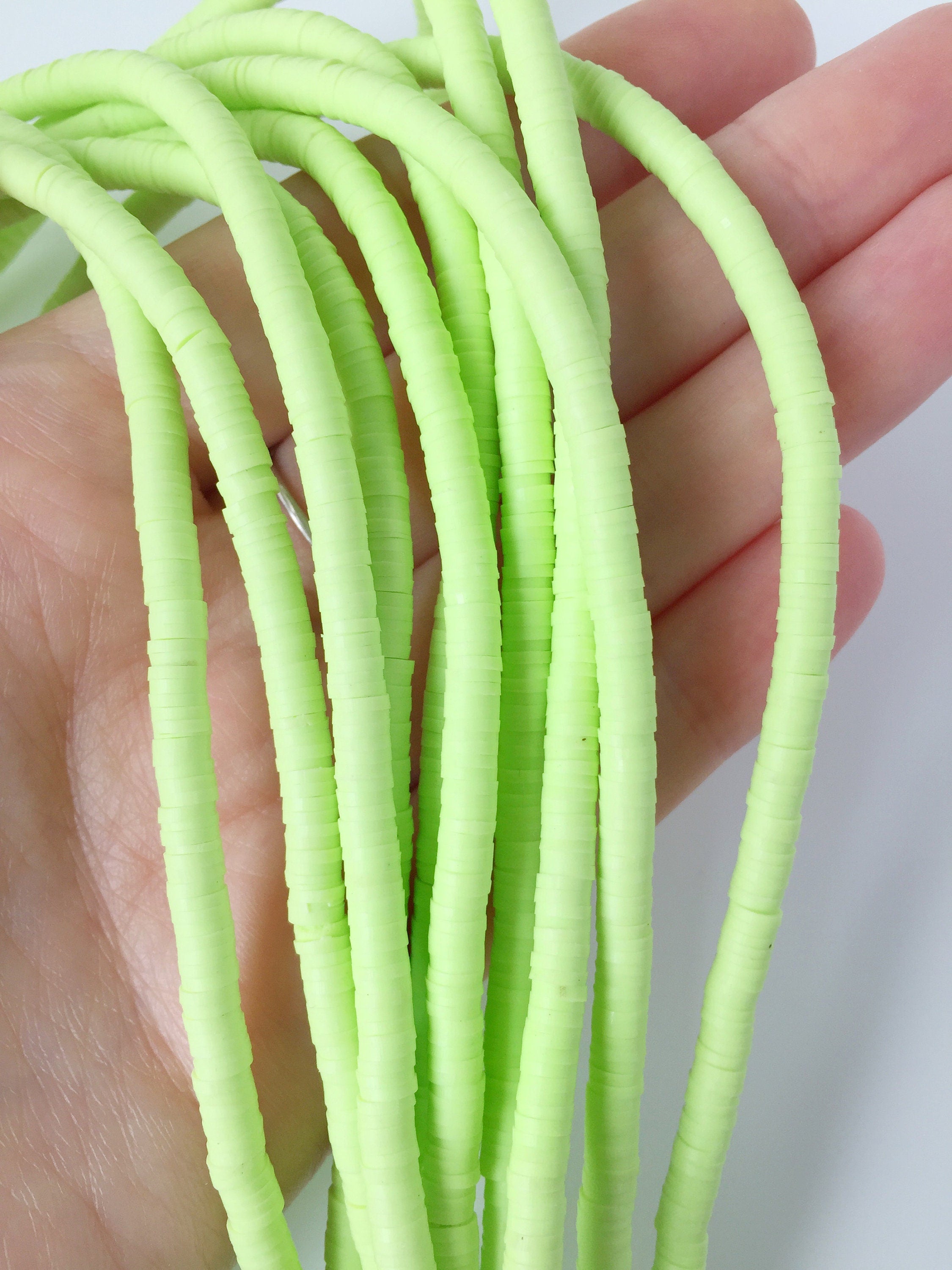 1 strand x 4mm Light Green Polymer Clay Disc Beads, Vinyl Heishi Beads (1773)