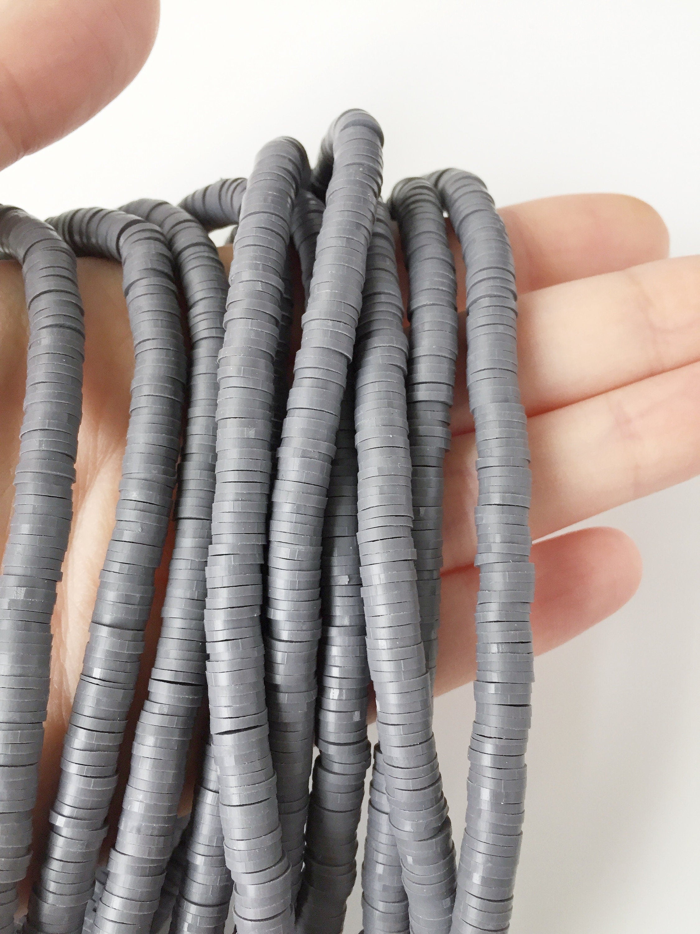 1 strand x 6mm Grey Polymer Clay Disc Beads, Vinyl Heishi Beads (1764)