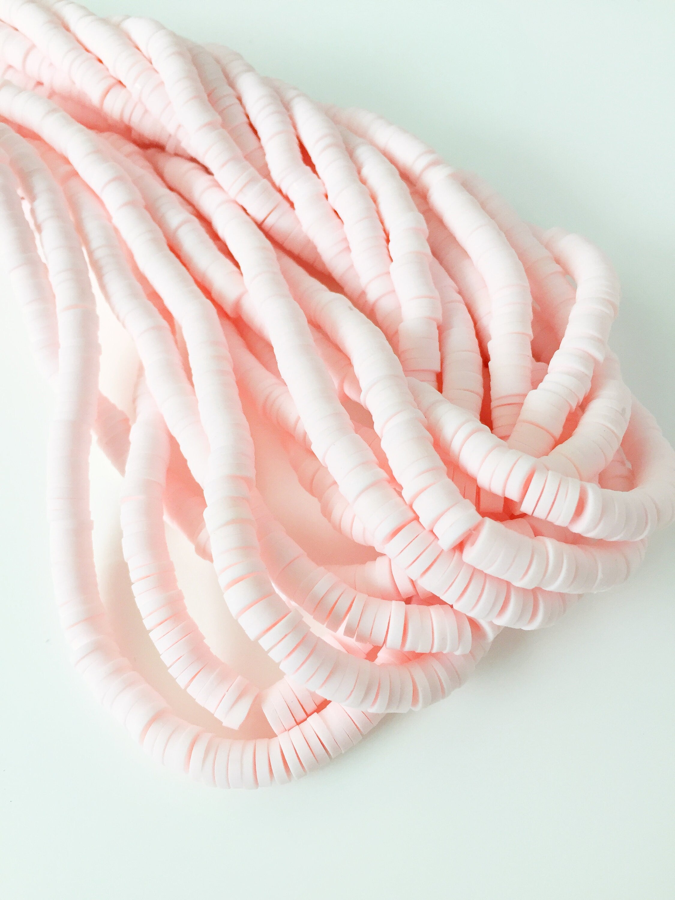 1 strand x 6mm Pastel Pink Polymer Clay Disc Beads, Vinyl Heishi Beads (1769)