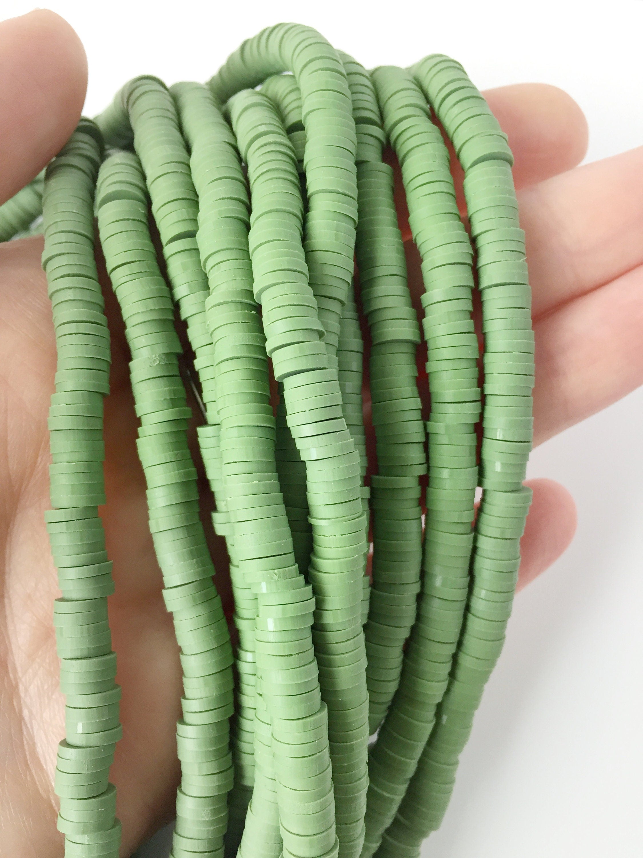 1 strand x 6mm Khaki Polymer Clay Disc Beads, Vinyl Heishi Beads (1765)