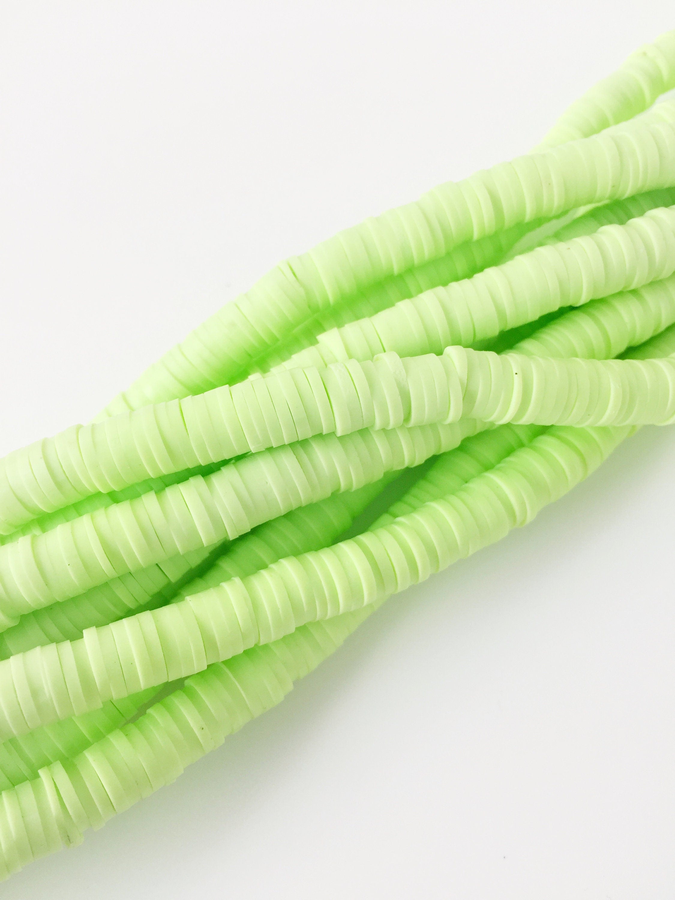 1 strand x 6mm Light Green Polymer Clay Disc Beads, Vinyl Heishi Beads (1858)