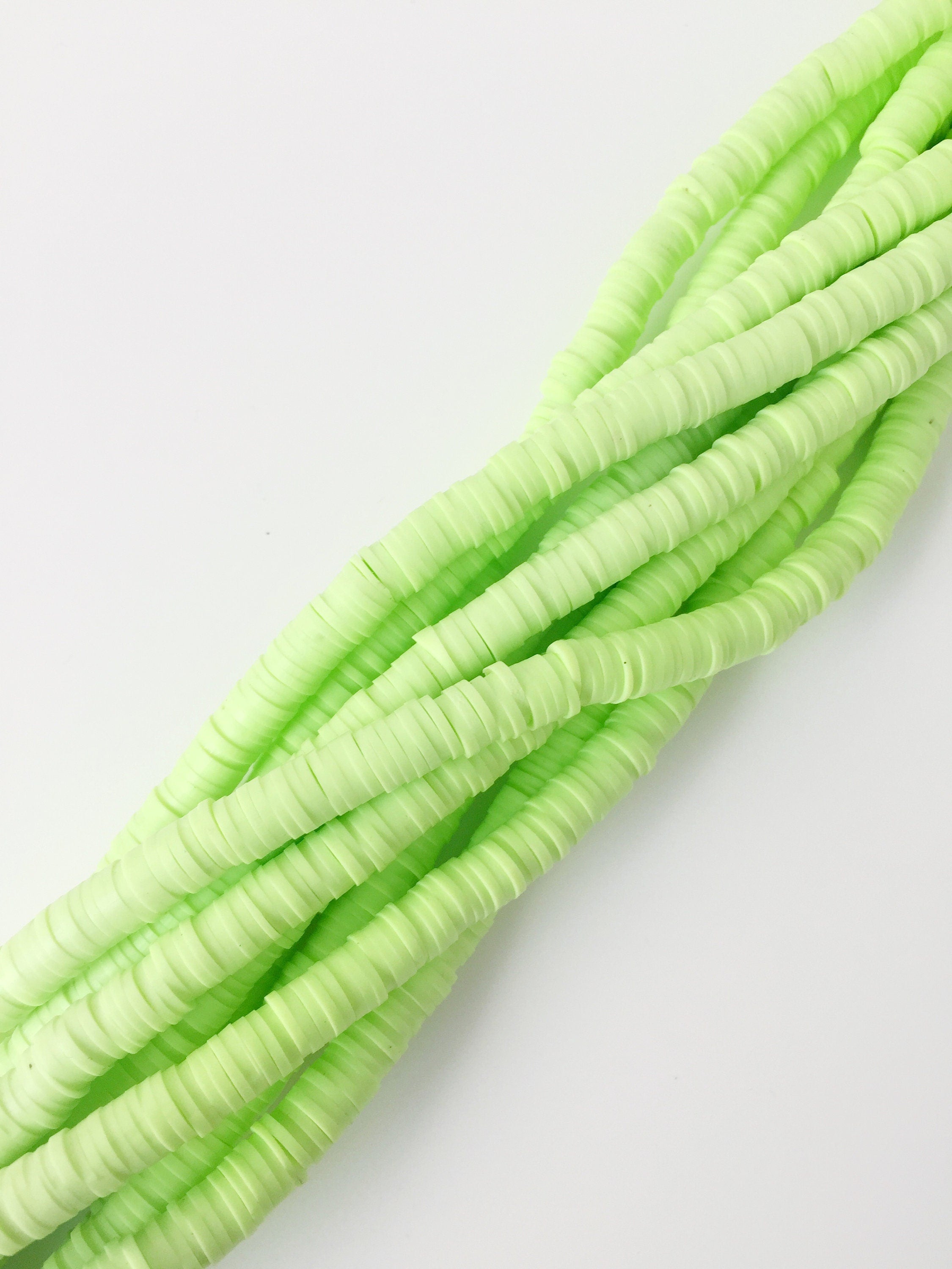 1 strand x 6mm Light Green Polymer Clay Disc Beads, Vinyl Heishi Beads (1858)