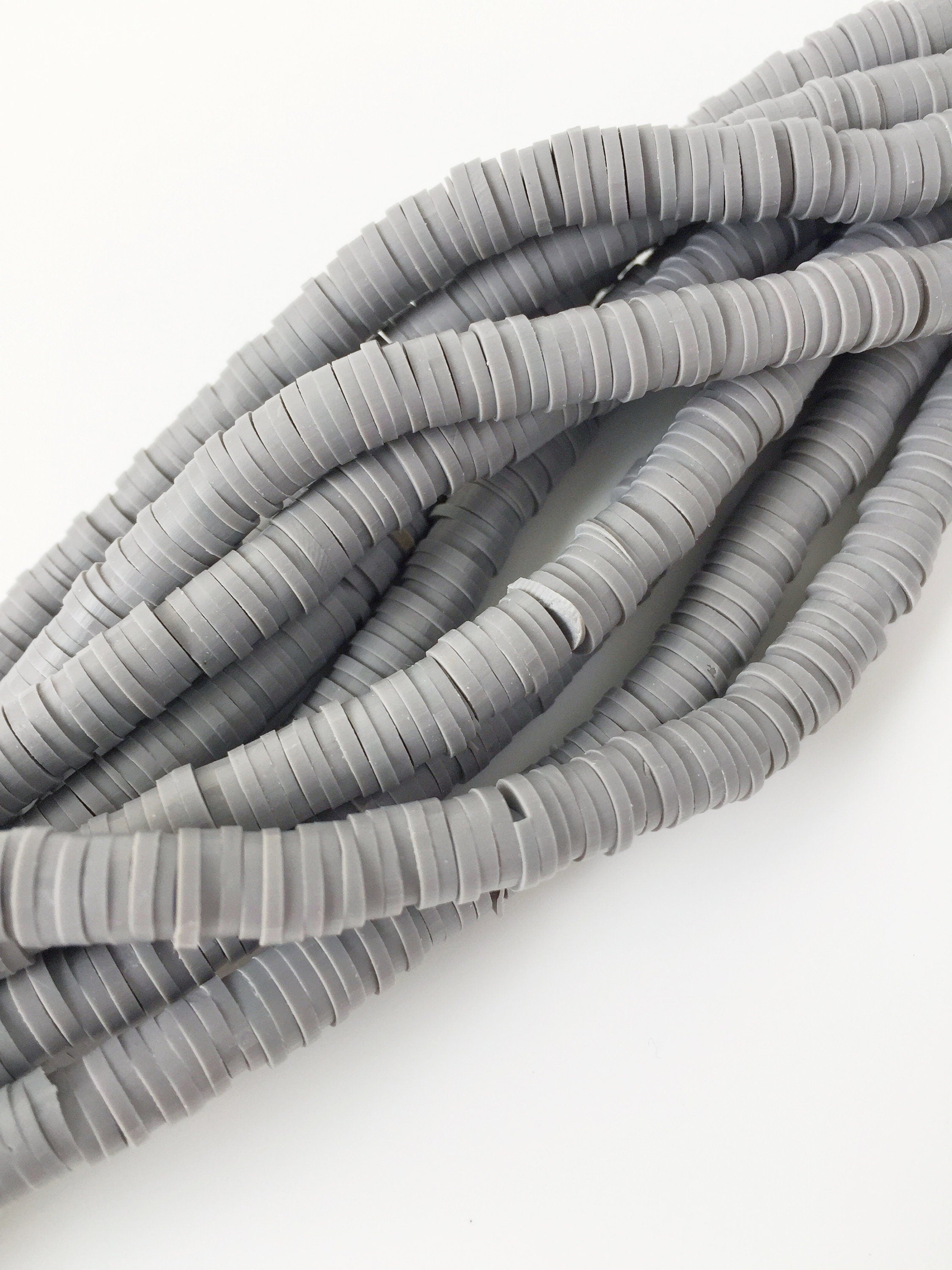 1 Strand x 6mm Grey Polymer Clay Disc Beads, Vinyl Heishi Beads (1854)