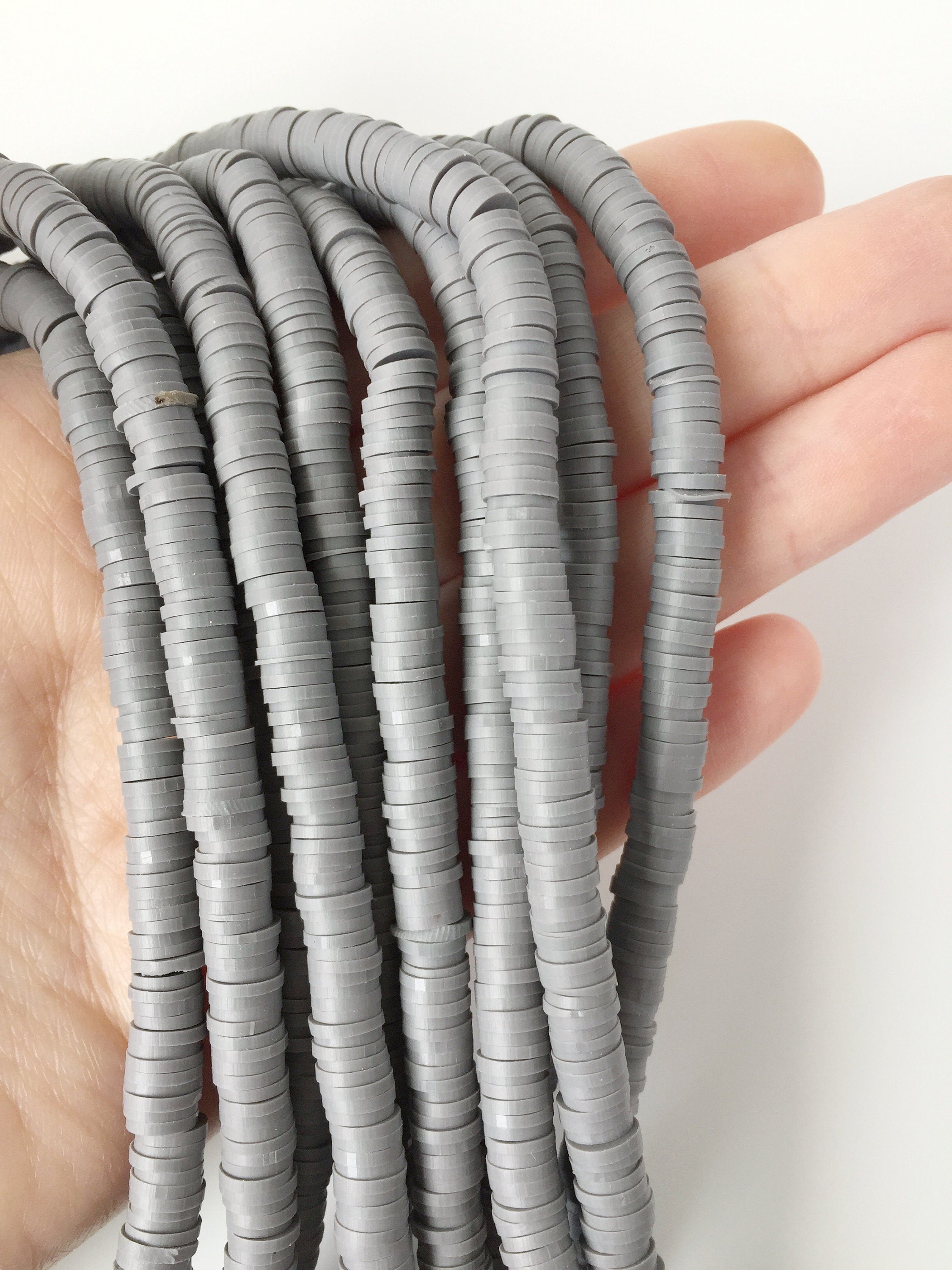 1 Strand x 6mm Grey Polymer Clay Disc Beads, Vinyl Heishi Beads (1854)
