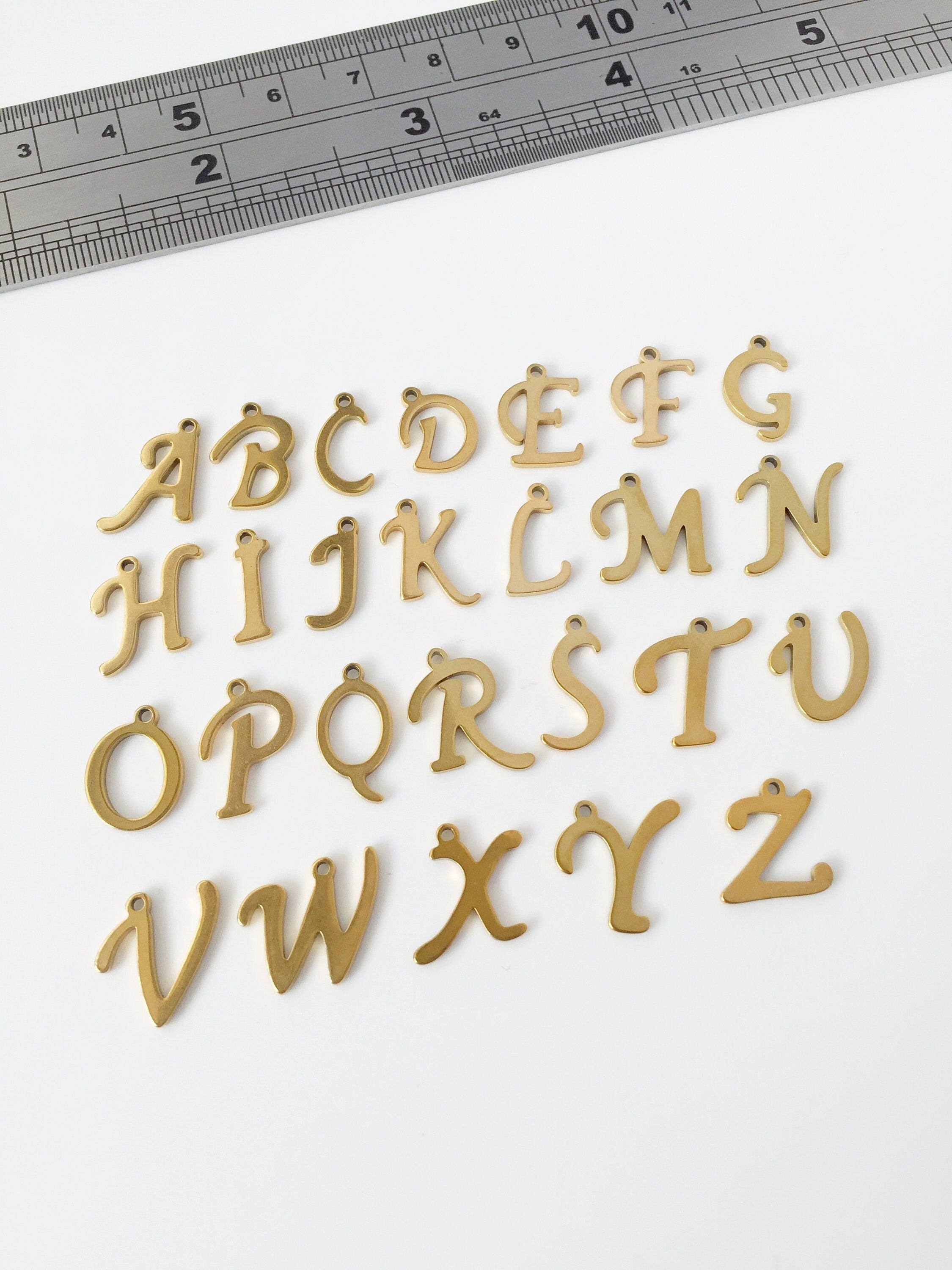1 Set x Gold Plated Stainless Steel Alphabet Charms, 26 Initial Letter Charms (1793G)