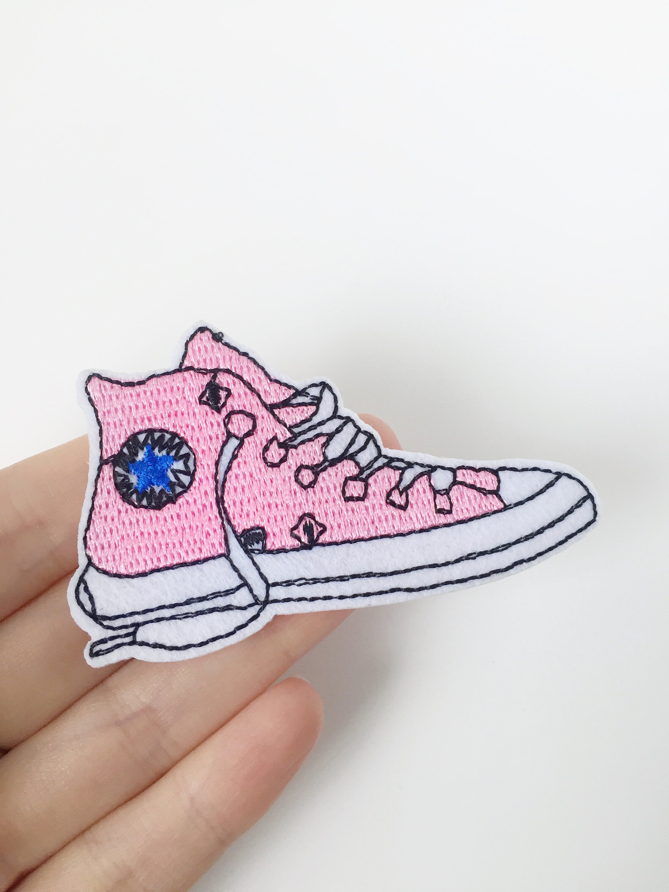 Pink Sneaker Iron-on Patch, Sneakers Embroidery (P038)