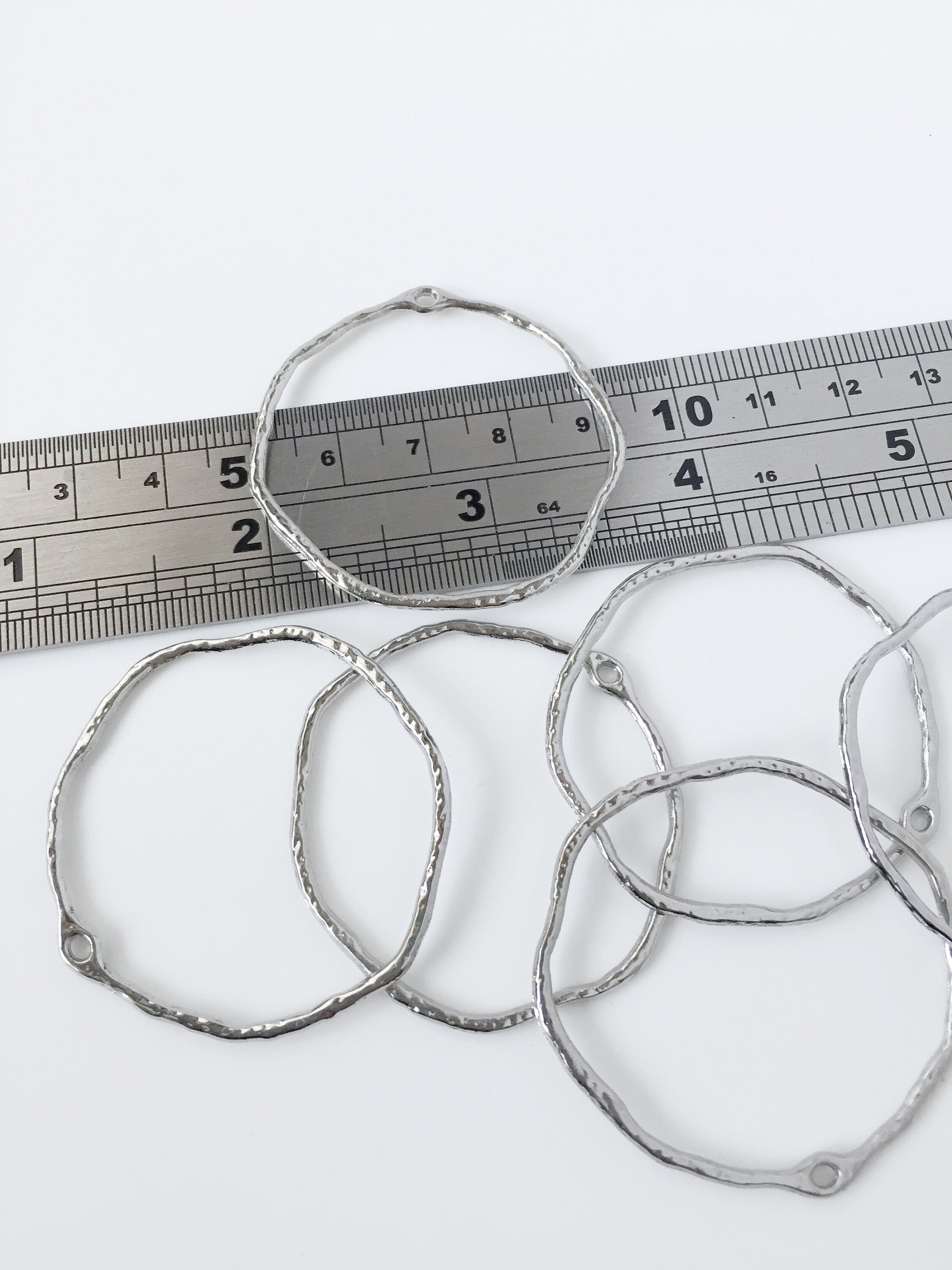 2 x Platinum Plated Textured Irregular Circle Connectors, 40x43mm (1877)