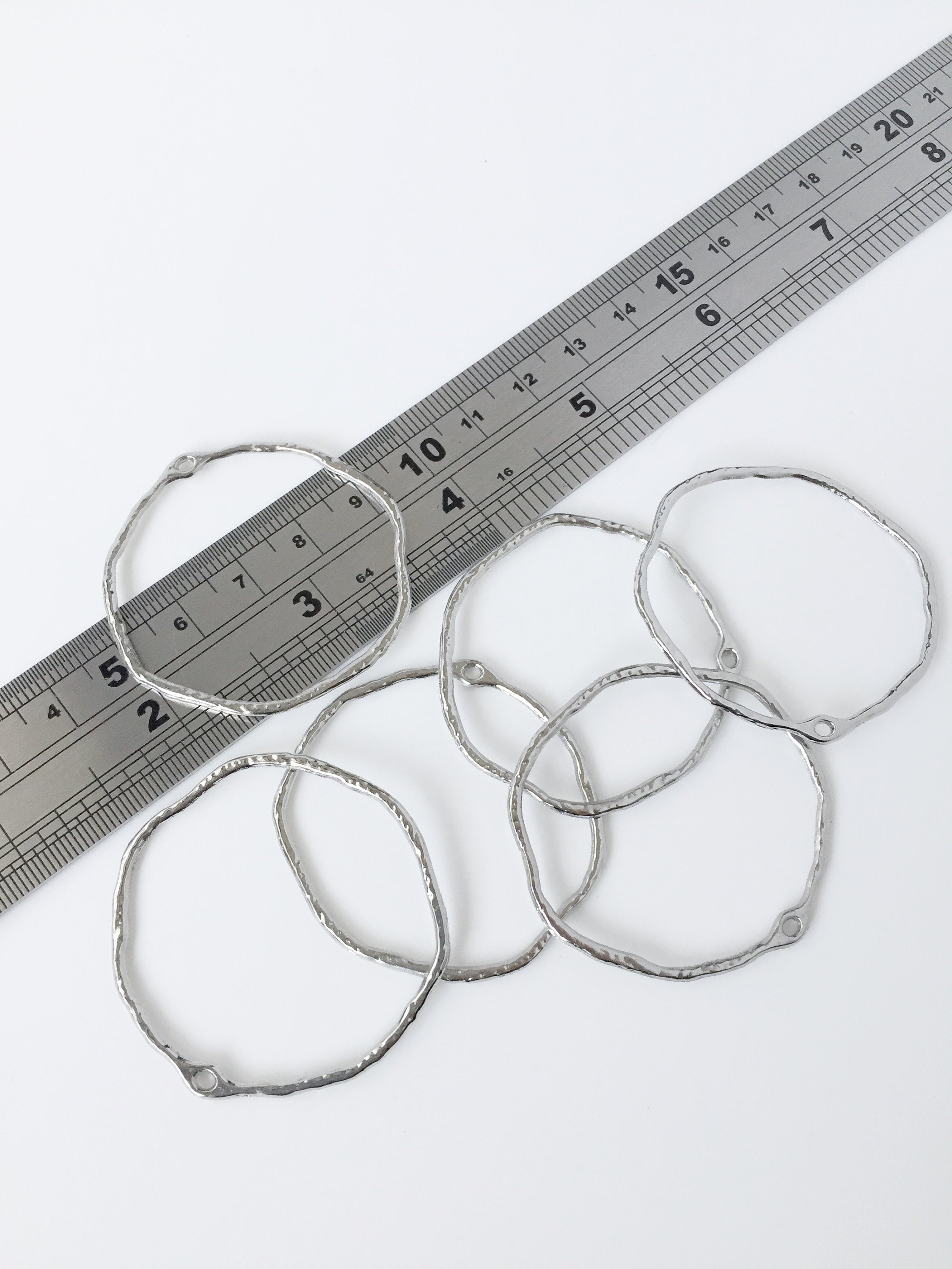2 x Platinum Plated Textured Irregular Circle Connectors, 40x43mm (1877)