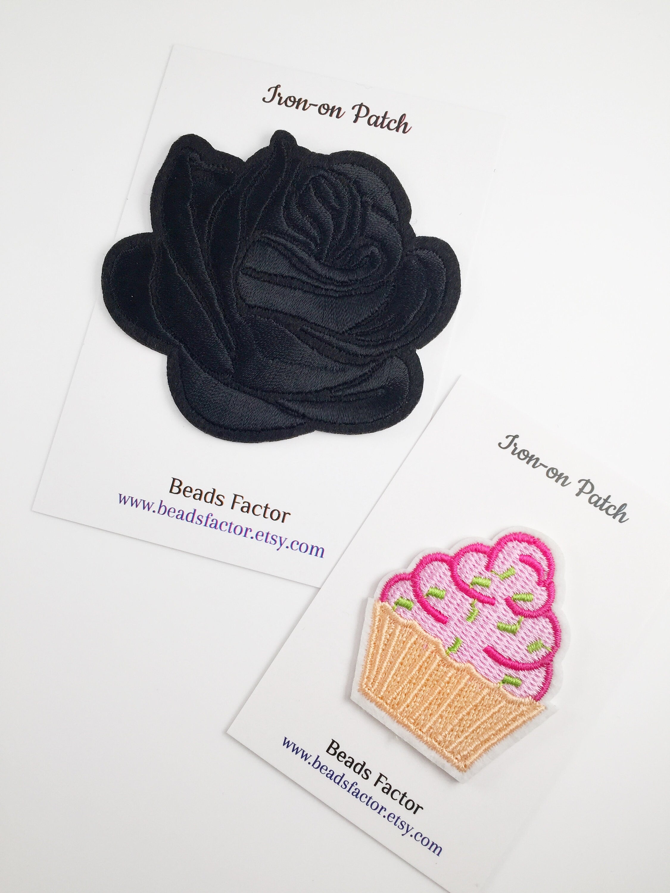 Black Rose Iron-on Patch, Embroidered Gothic Rose Applique