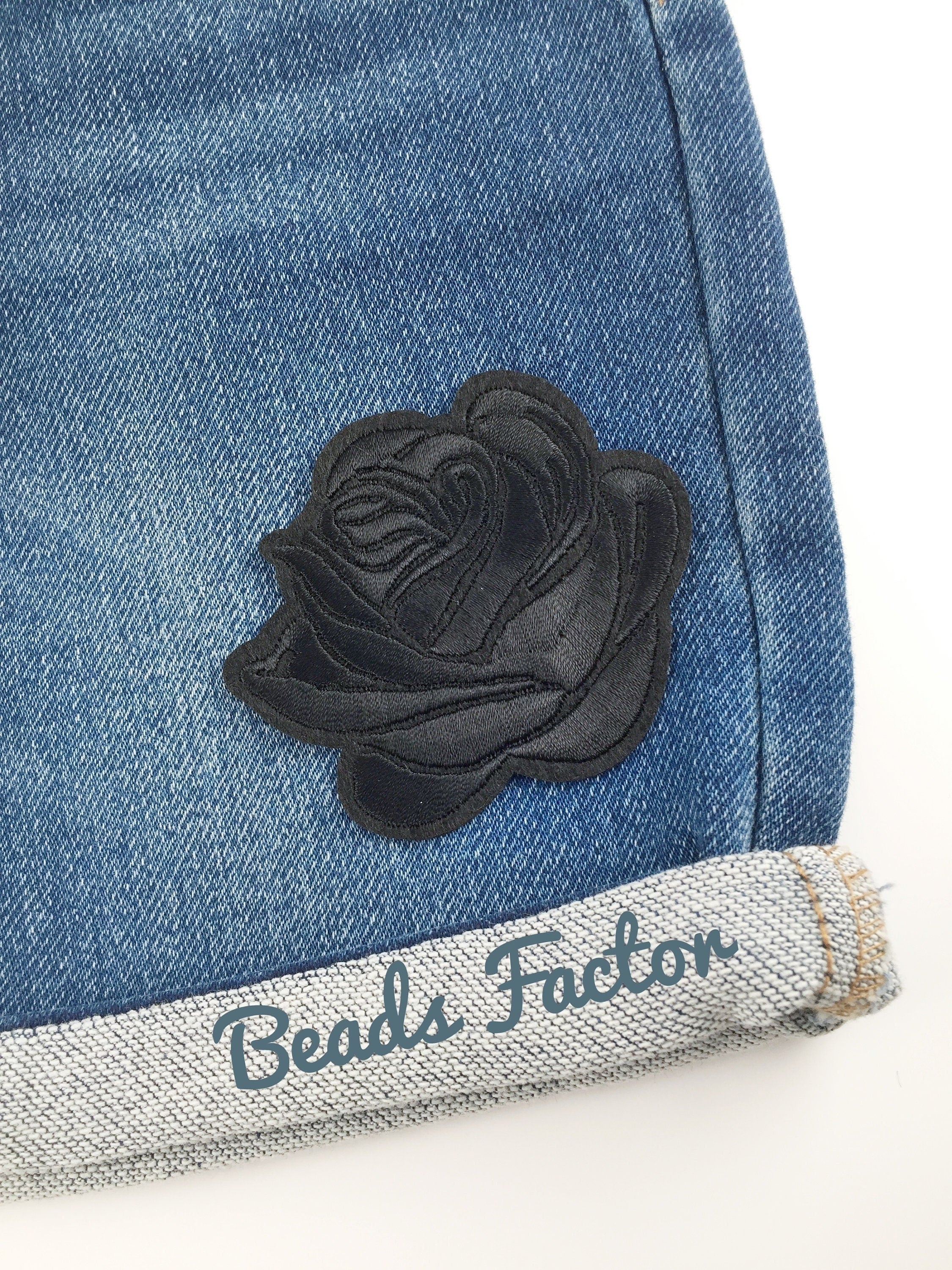 Black Rose Iron-on Patch, Embroidered Gothic Rose Applique