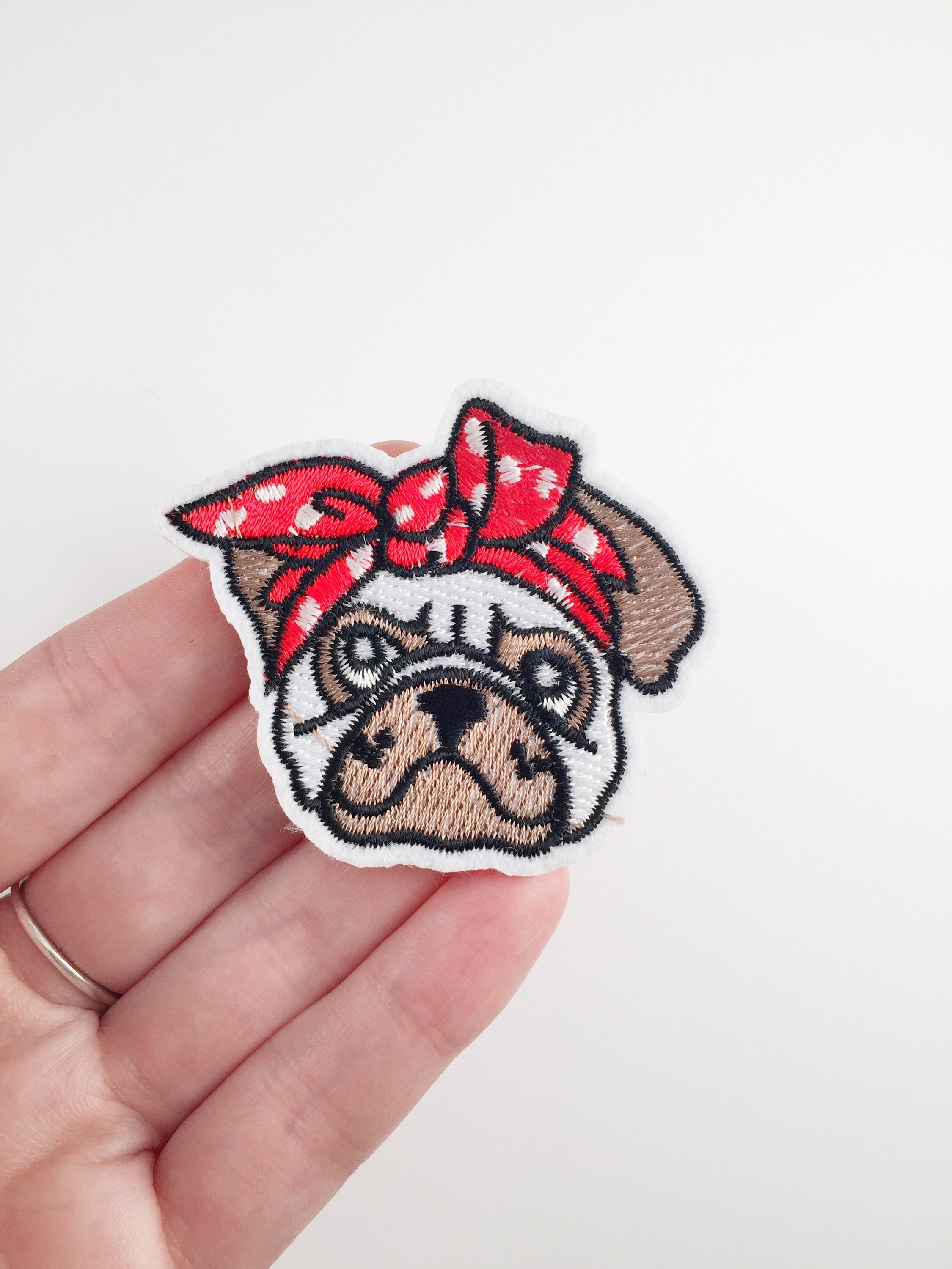 French Bulldog Iron-on Patch, Embroidered Frenchie Motif