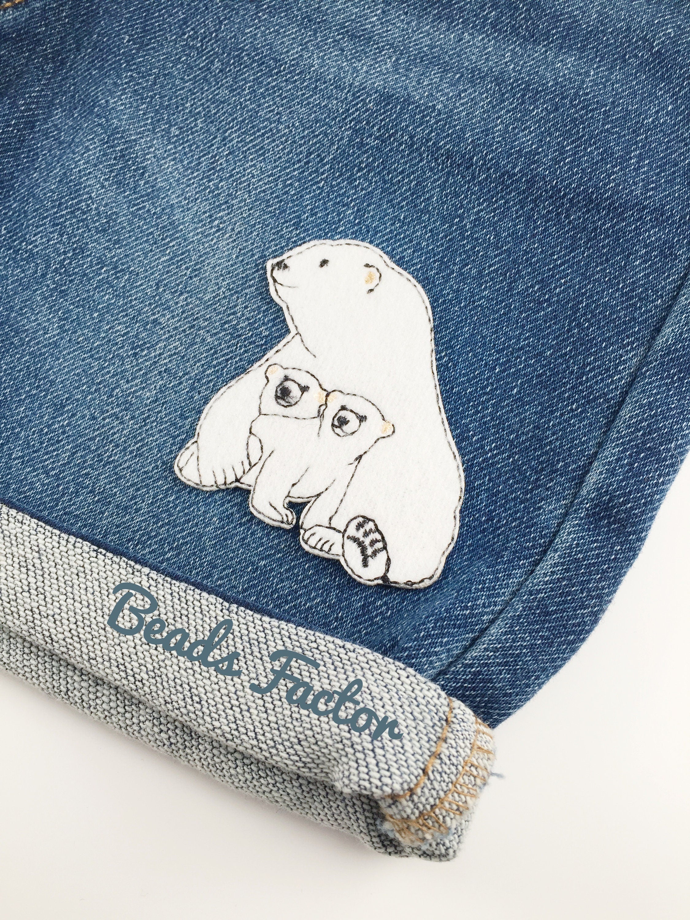 Polar Bear Iron-on Patch, Embroidered Mama and Baby Bears Applique (P090)