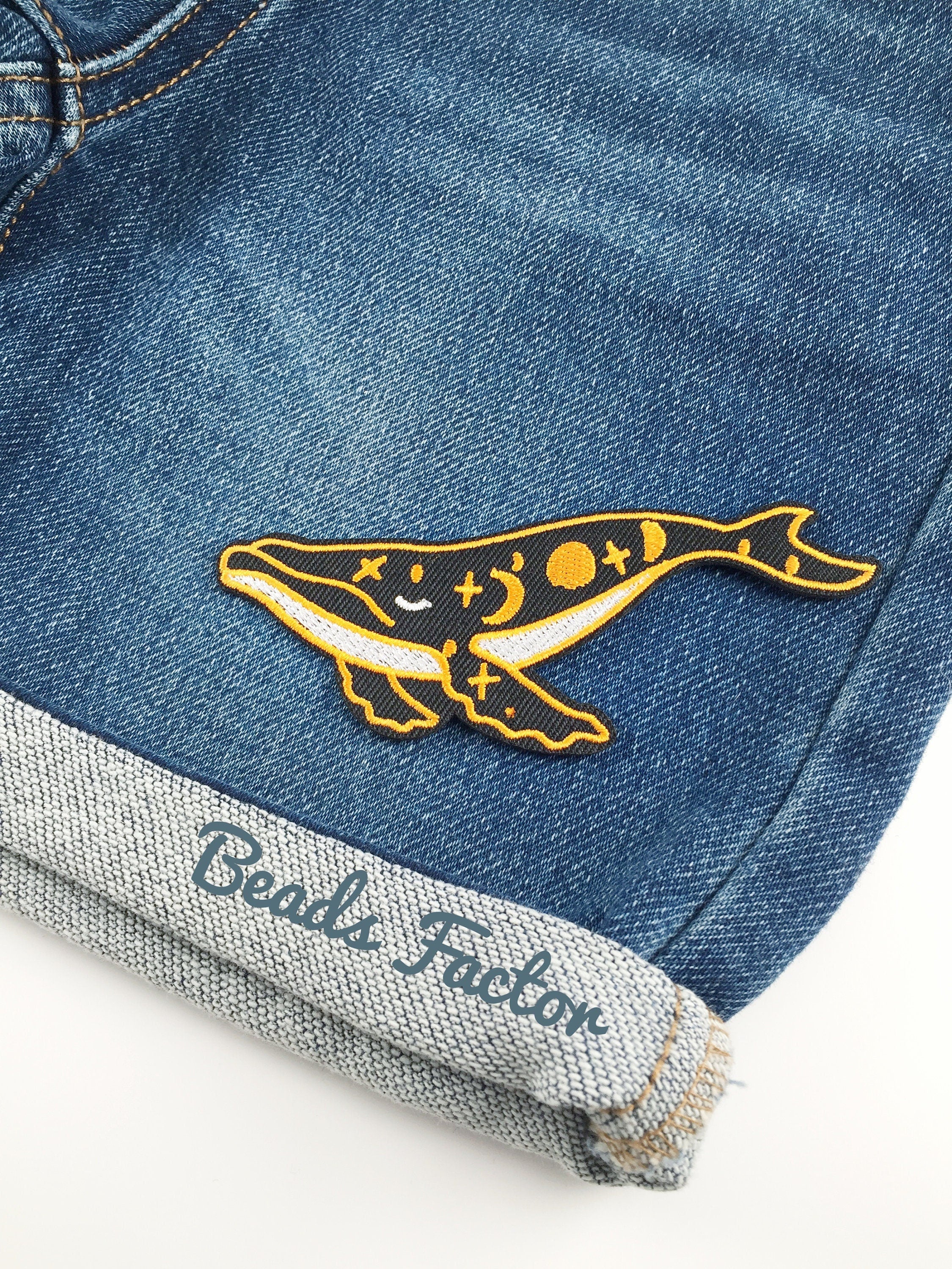 Celestial Whale Iron-on Patch, Embroidered Star Whale Applique