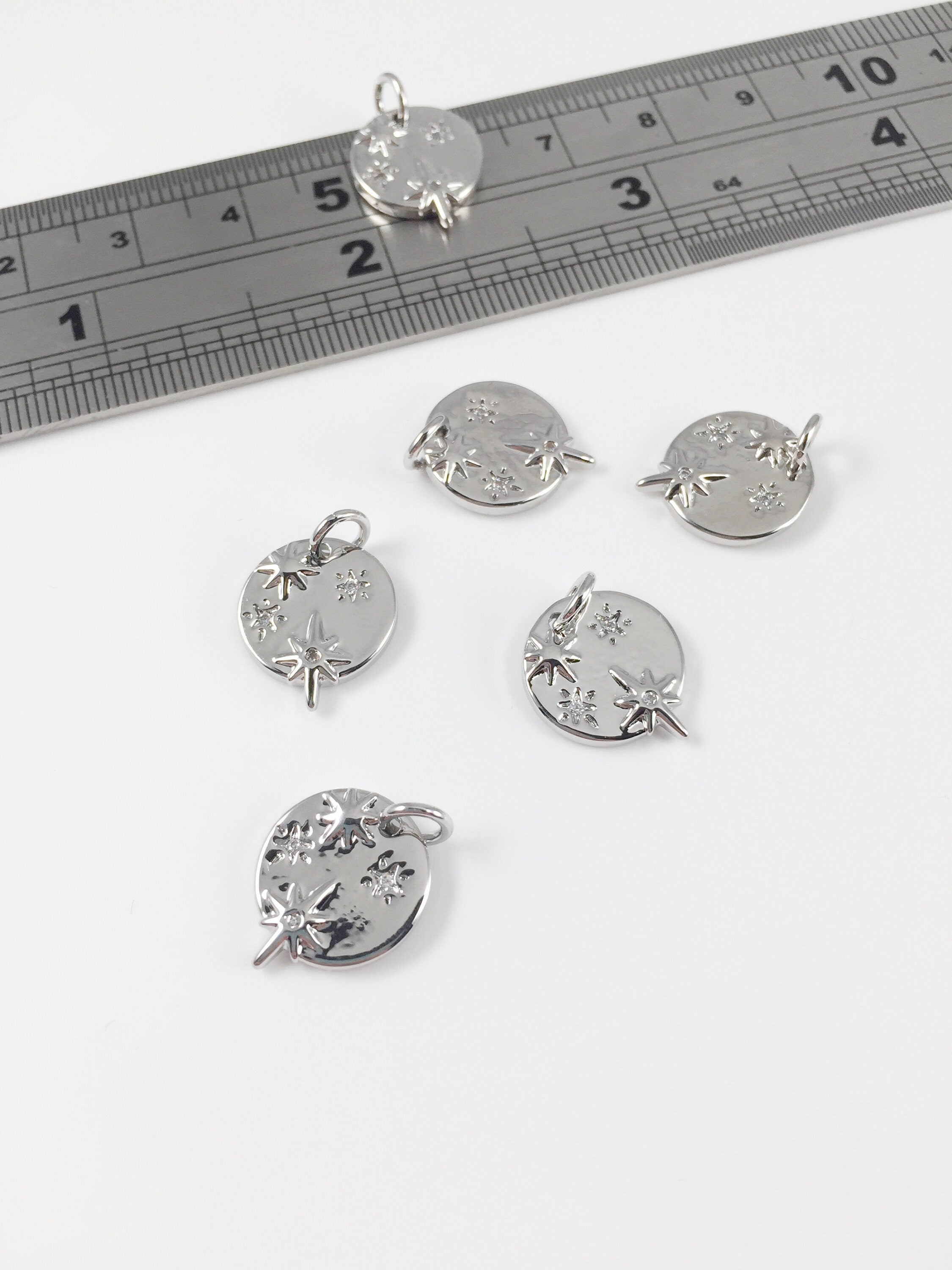 1 x Platinum Plated Coin Star Charms, 12x15mm (2211)