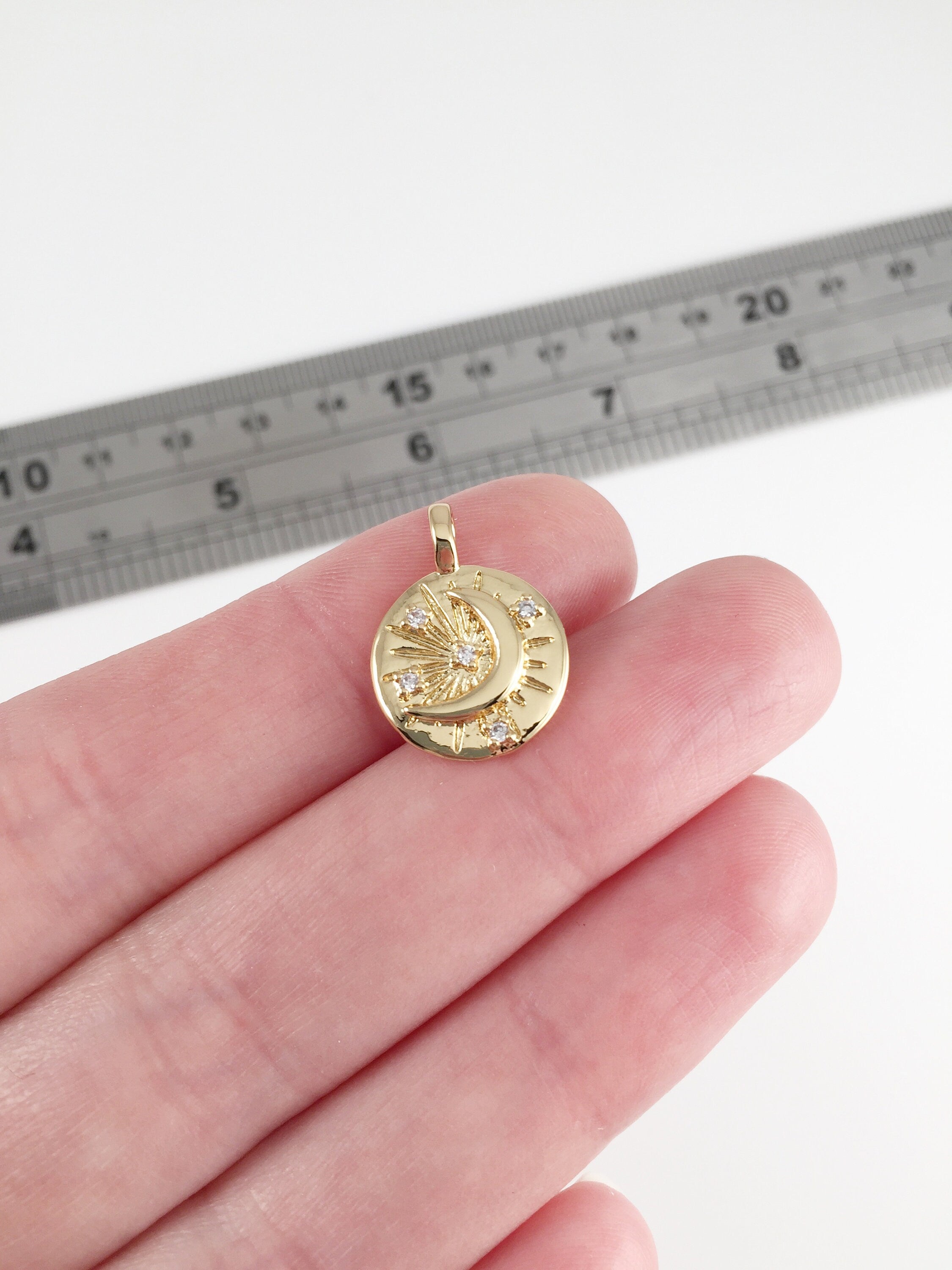 1 x 18K Gold Plated Sun and Moon Charms, 18x13.5mm
