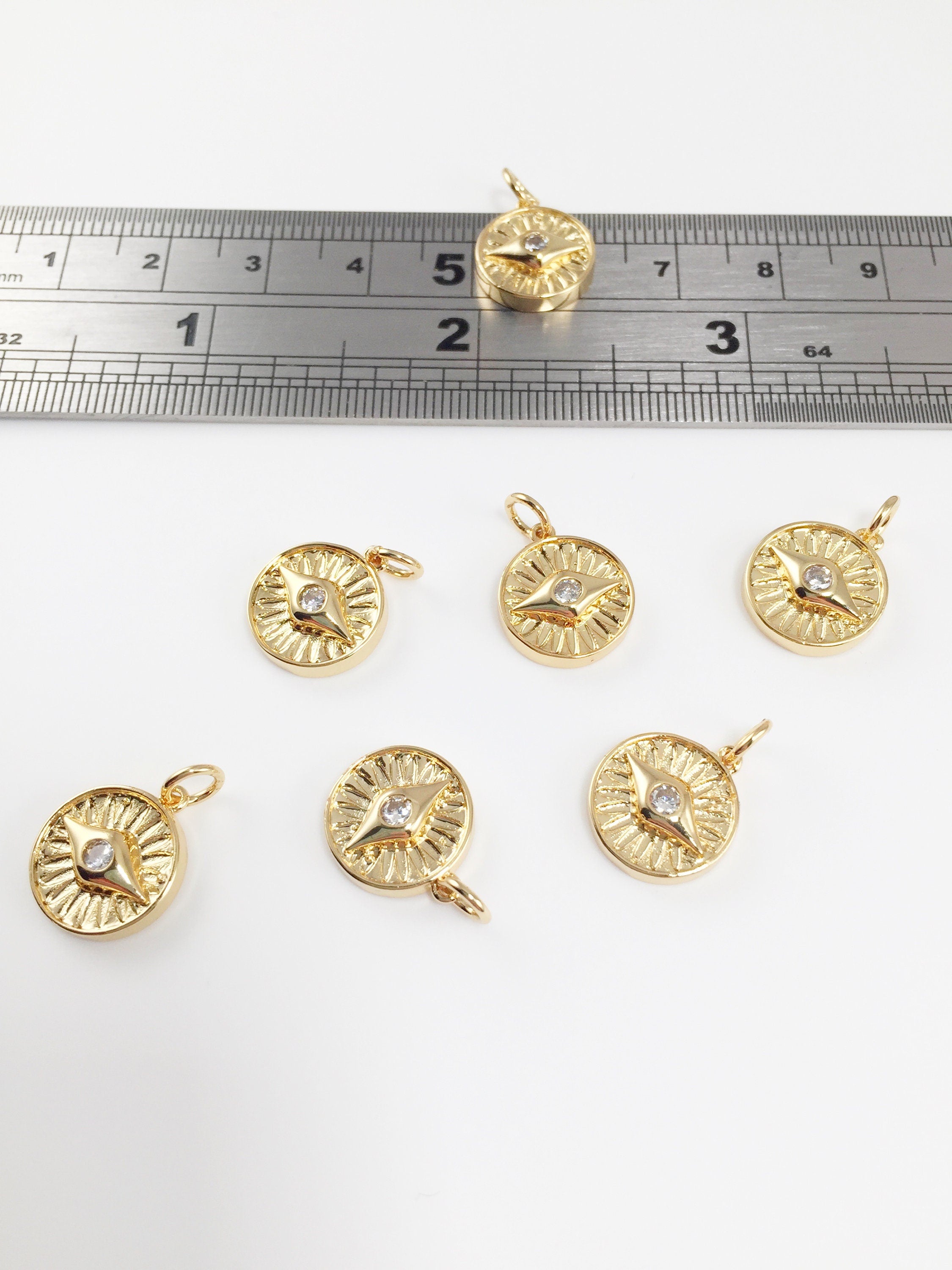 1 x 18K Gold Plated Evil Eye Charm with Cubic Zirconia, 13x11mm (0230)