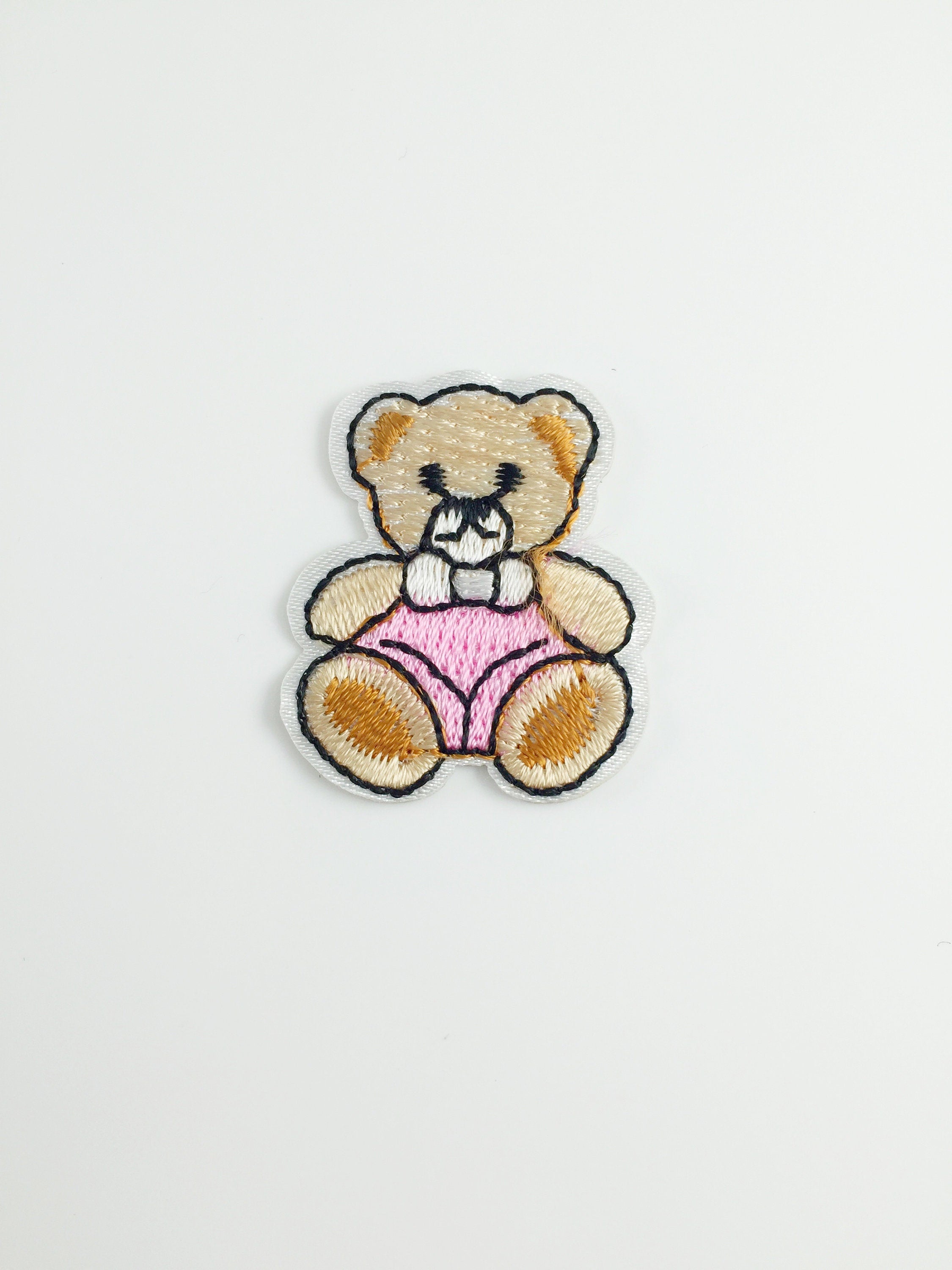 Tiny Pink Teddy Bear Iron-on Patch, Cute Bear Girl Embroidered Motif