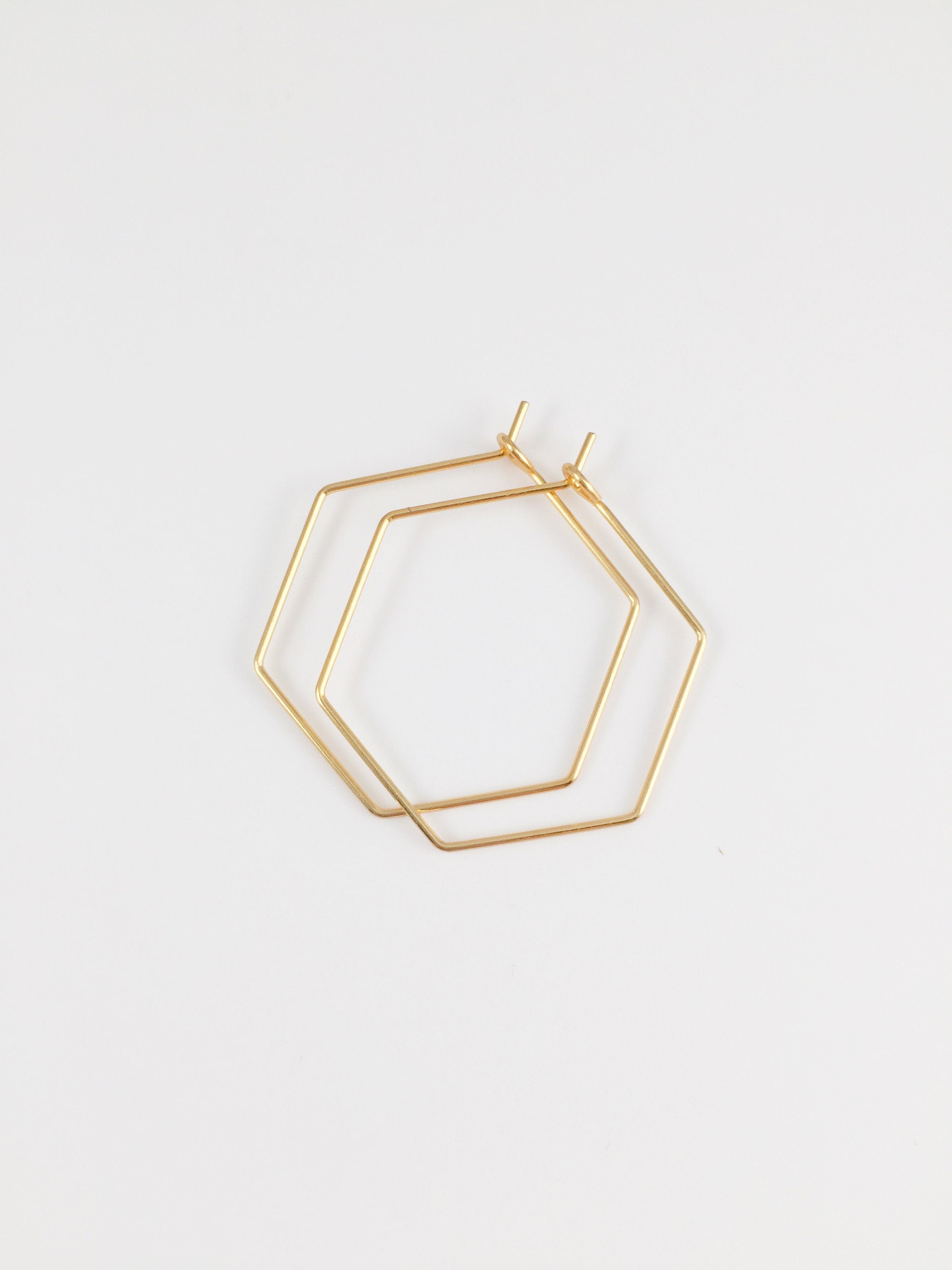 1 pair x Gold Stainless Steel Hexagon Earring Wire, 25x28mm Beadable Earring Hoops (2333)