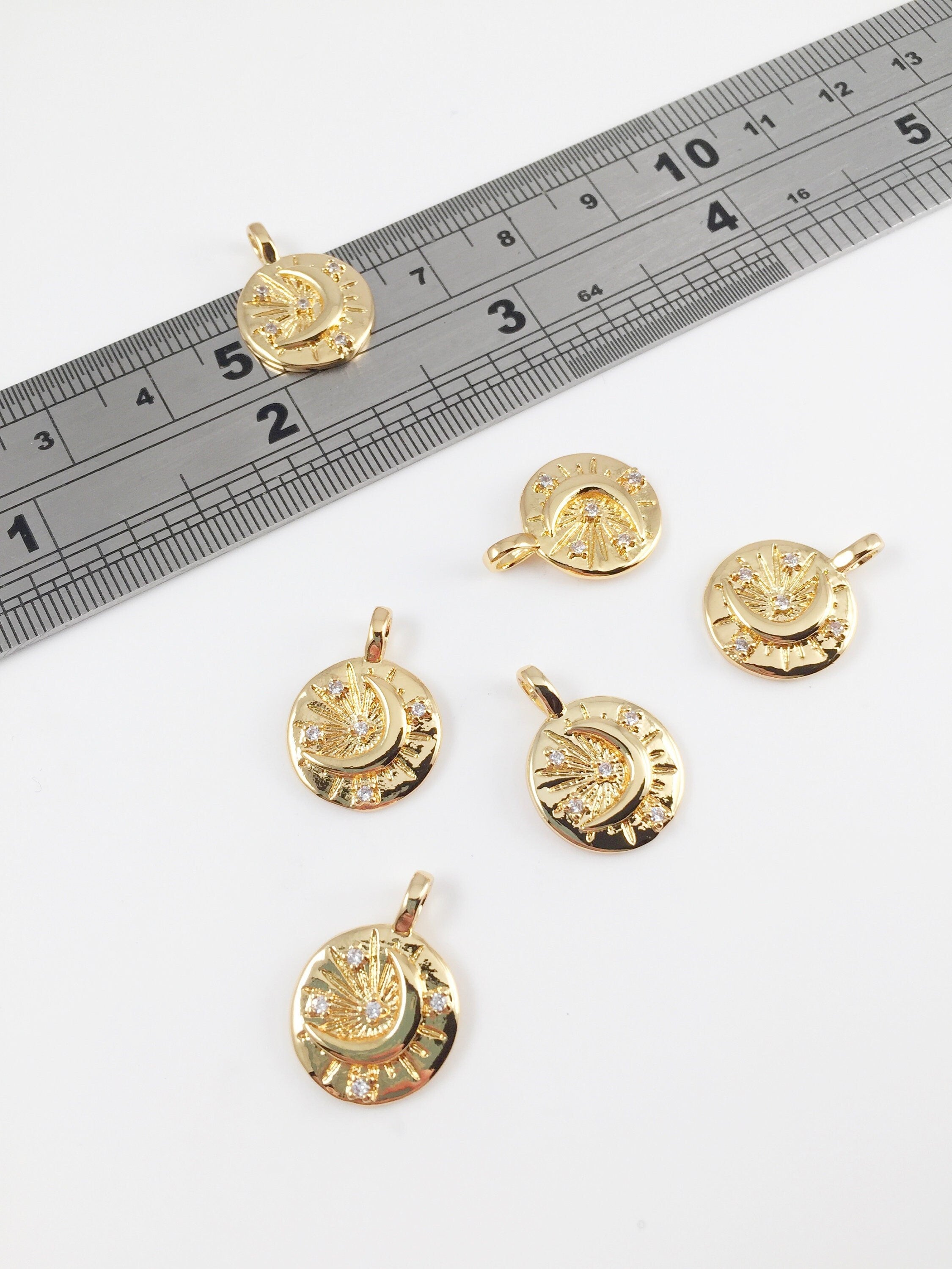 1 x 18K Gold Plated Sun and Moon Charms, 18x13.5mm
