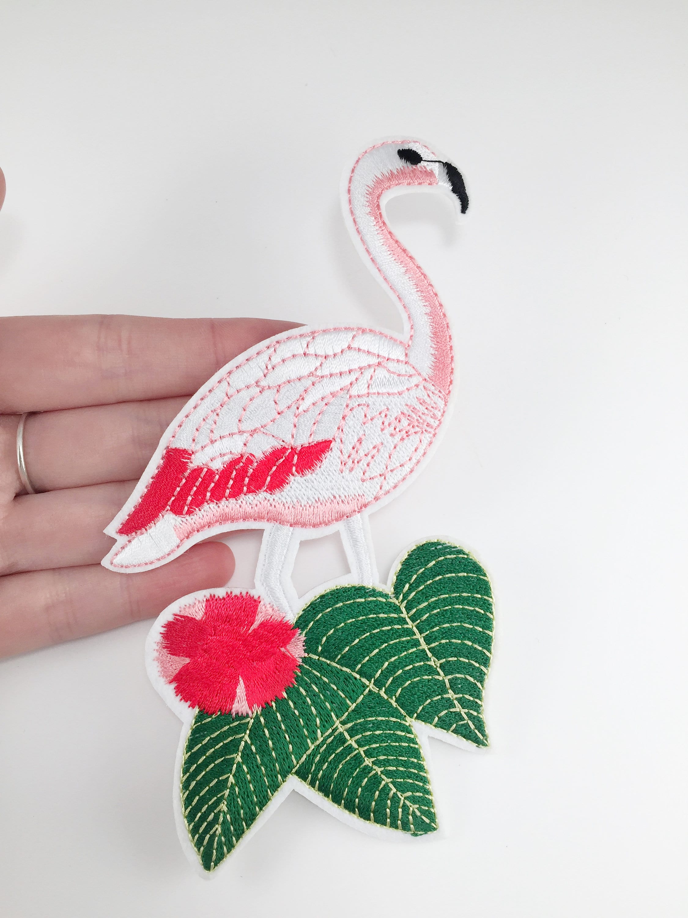 Flamingo Iron-on Patch, Embroidered Tropical Bird Patch (1861)