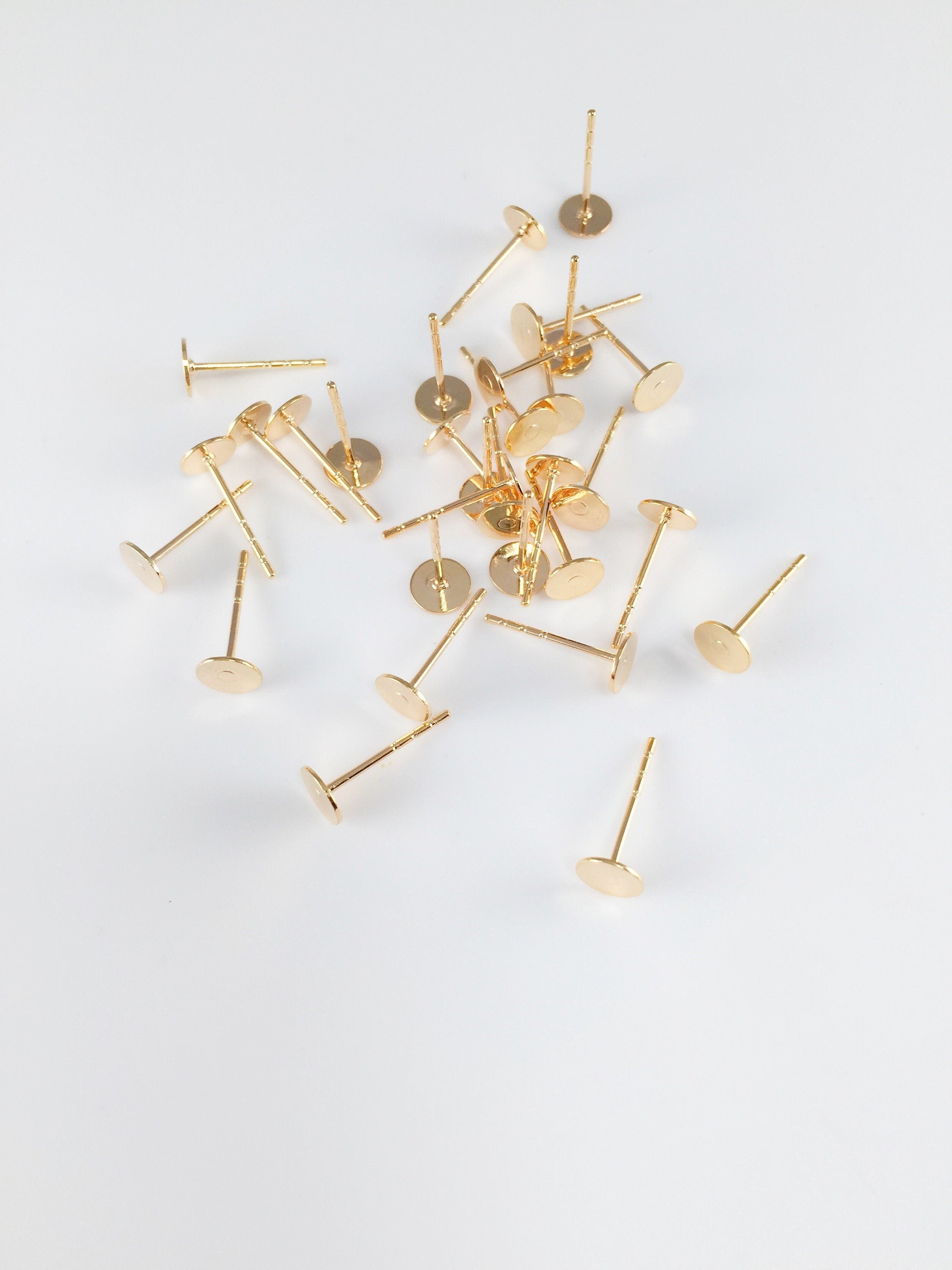 10 x 18K Gold Flat Pad Earring Studs, 5x12mm (2207)