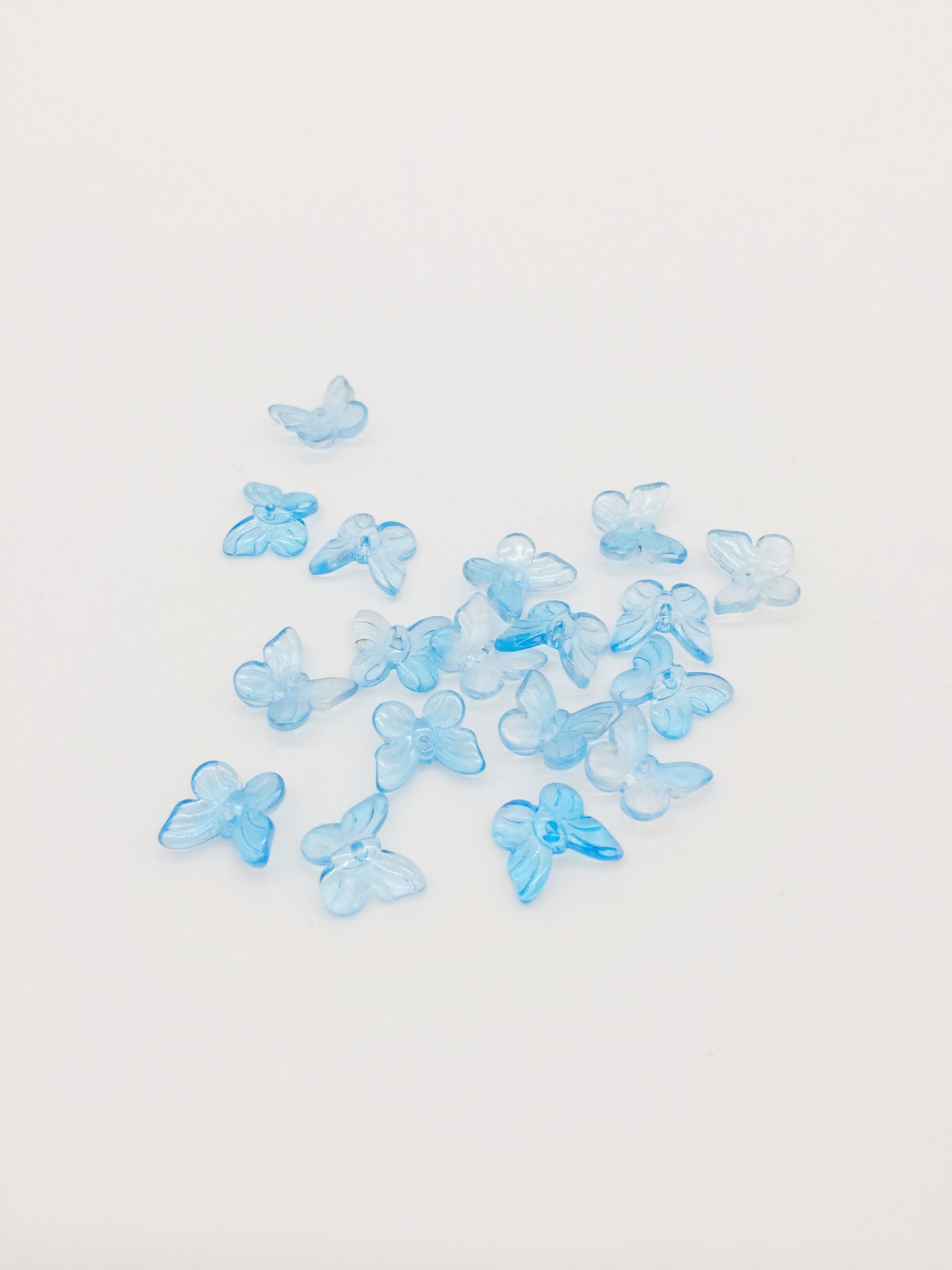 20 x Light Blue Glass Butterfly Charms, 11x10mm (1215)