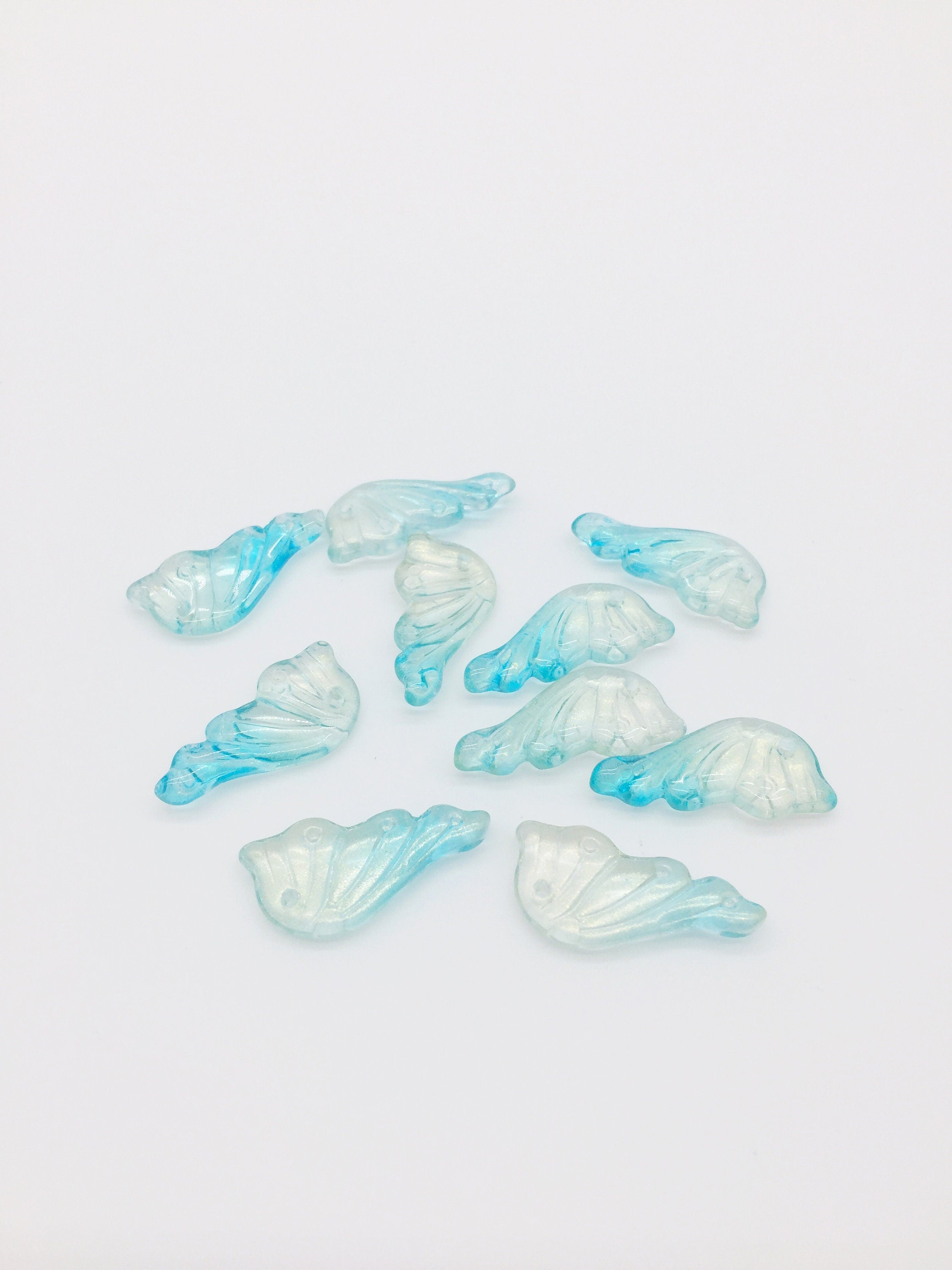 10 x Blue Ombre Glass Butterfly Wing Charms, 25x13mm (1217)