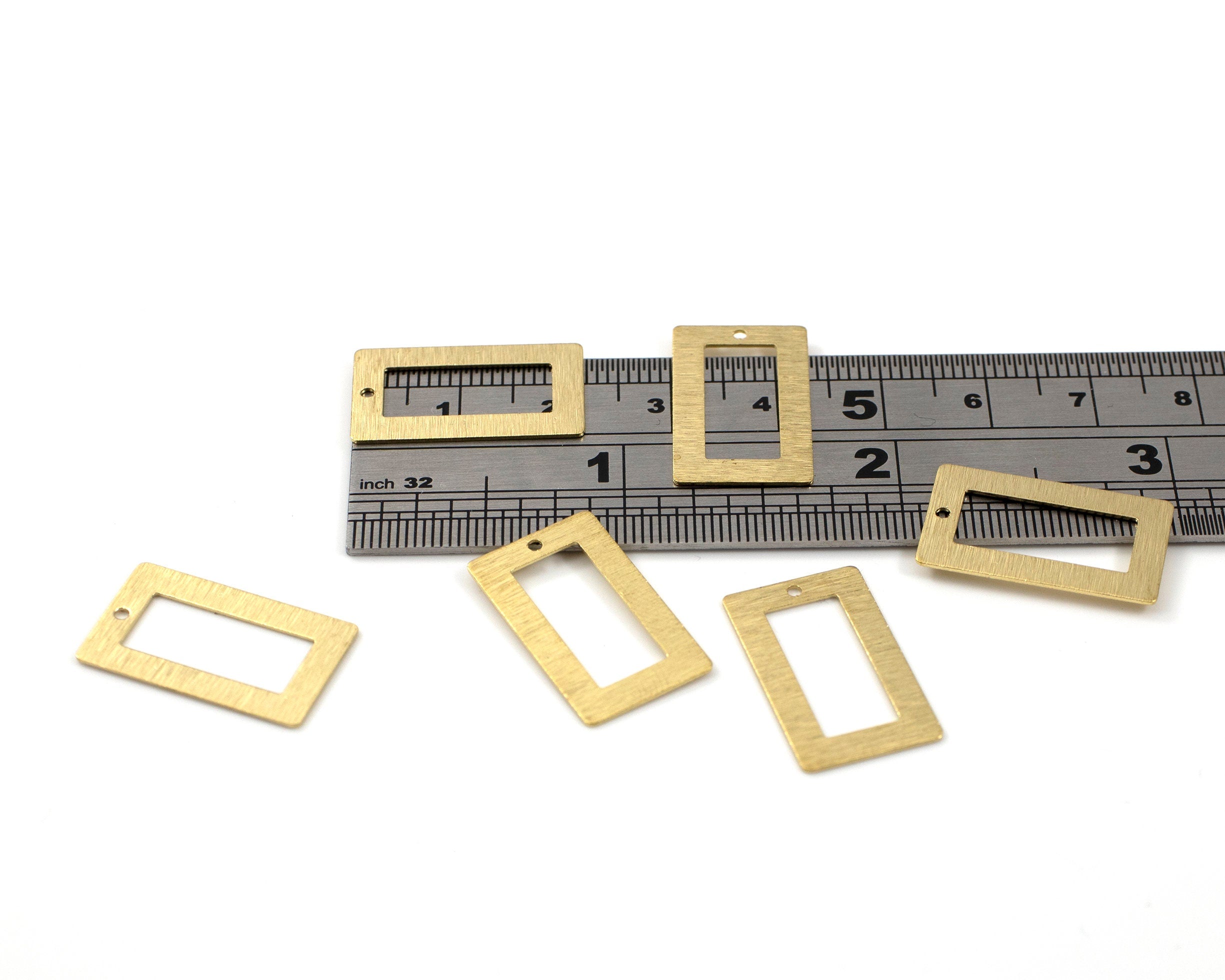 6 x Textured Raw Brass Open Rectangle Pendants, 22x13mm (C0564)