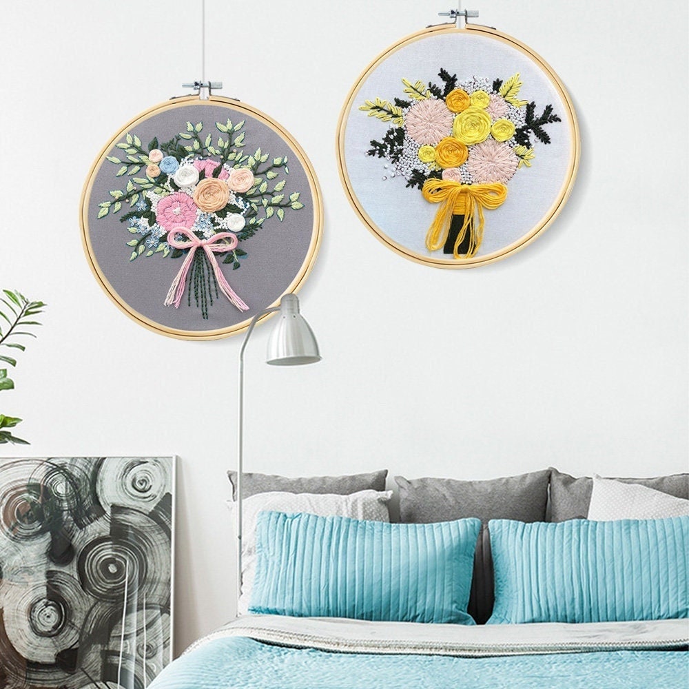 Full Embroidery Kit for Beginners, Flower Bouquet Pattern