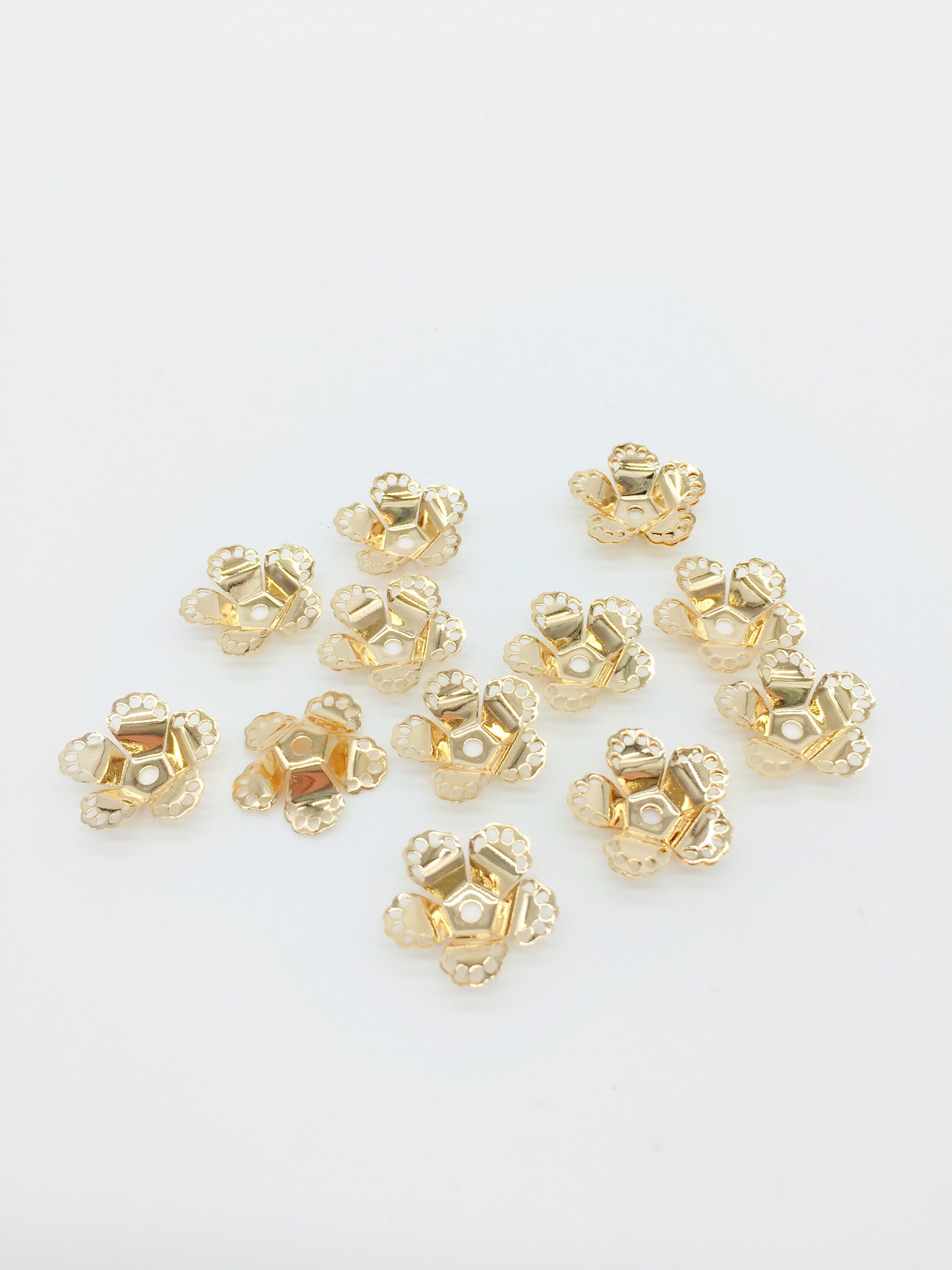 10 x Champagne Gold Metal Flower Bead Caps, 16.5mm