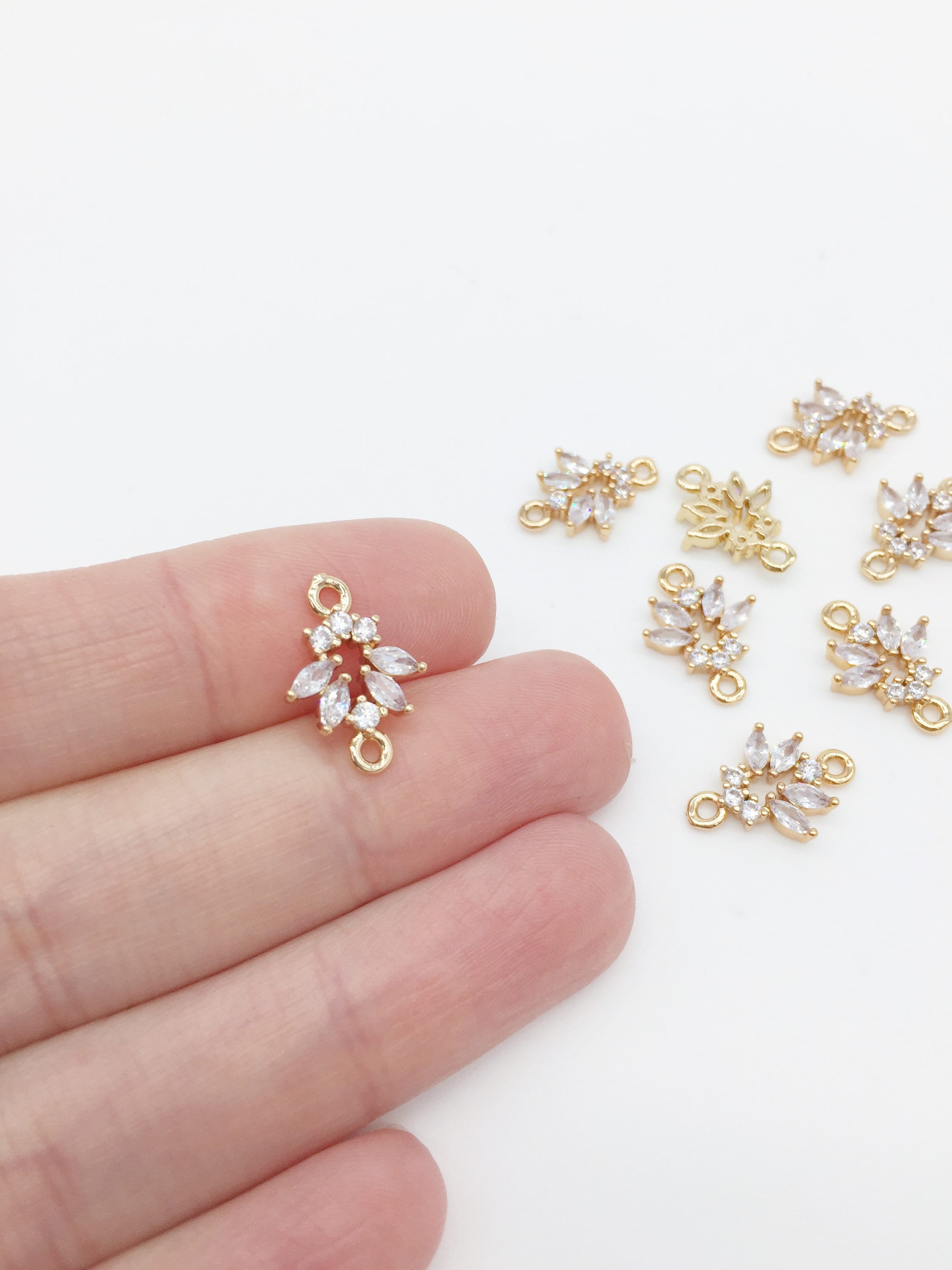 2 x 24K Gold Plated CZ Flower Jewellery Connectors, 15x11mm (0003)