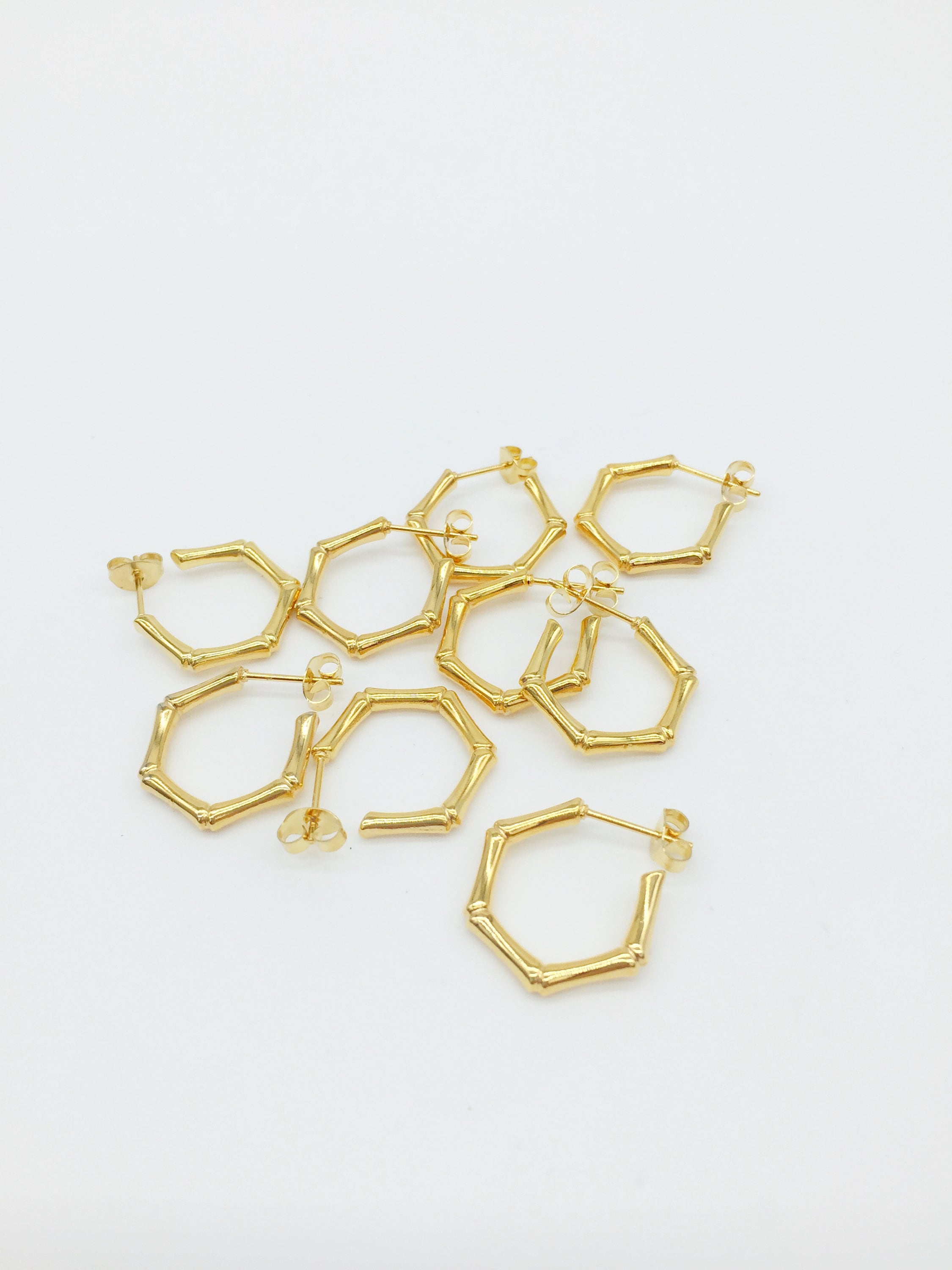 1 pair x Gold Plated Stainless Steel Bamboo Hoop Studs (1731)