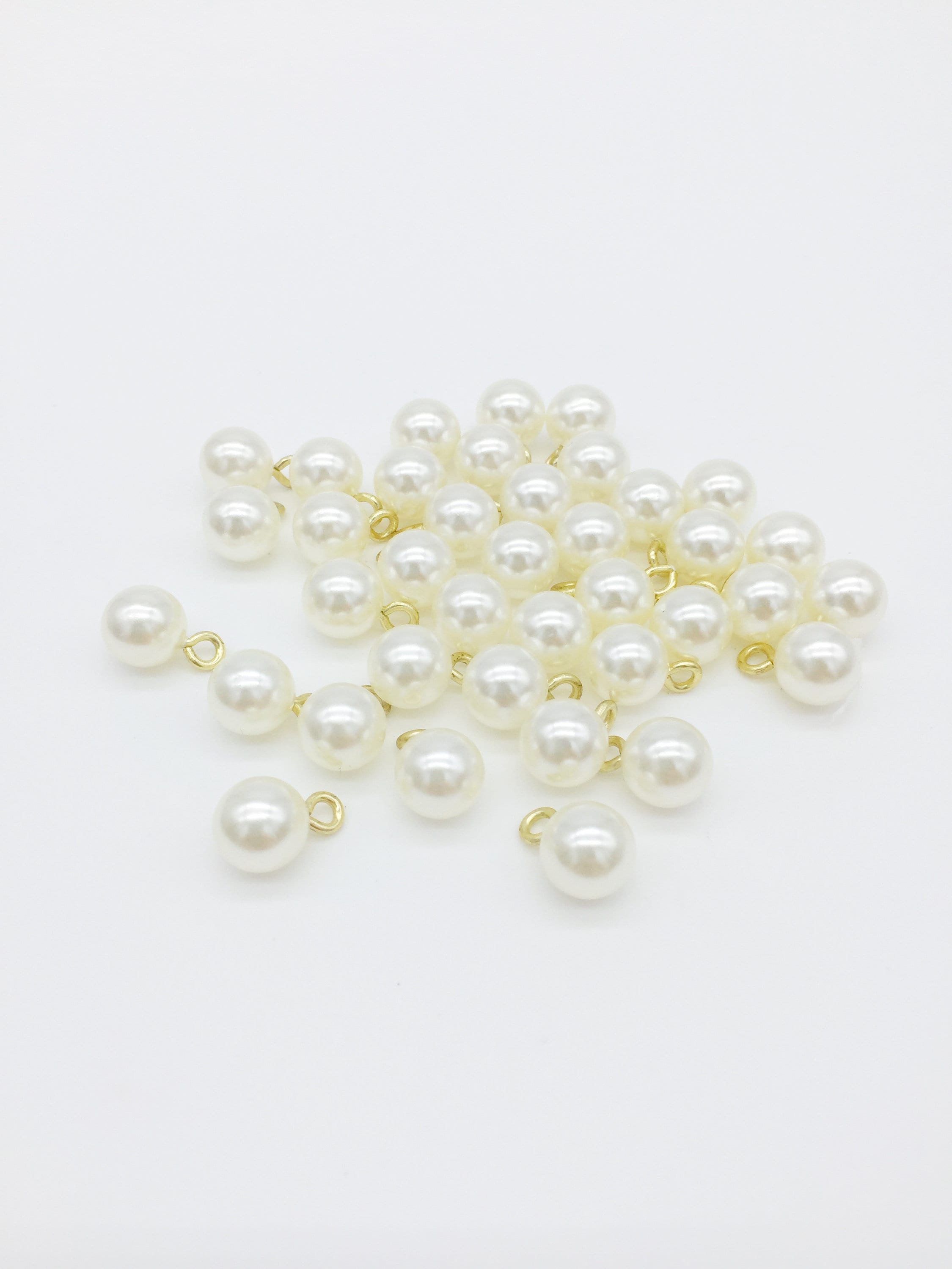 12 x Off-White Pearl Charms with Gold Steel Loop, 10mm (3090G)