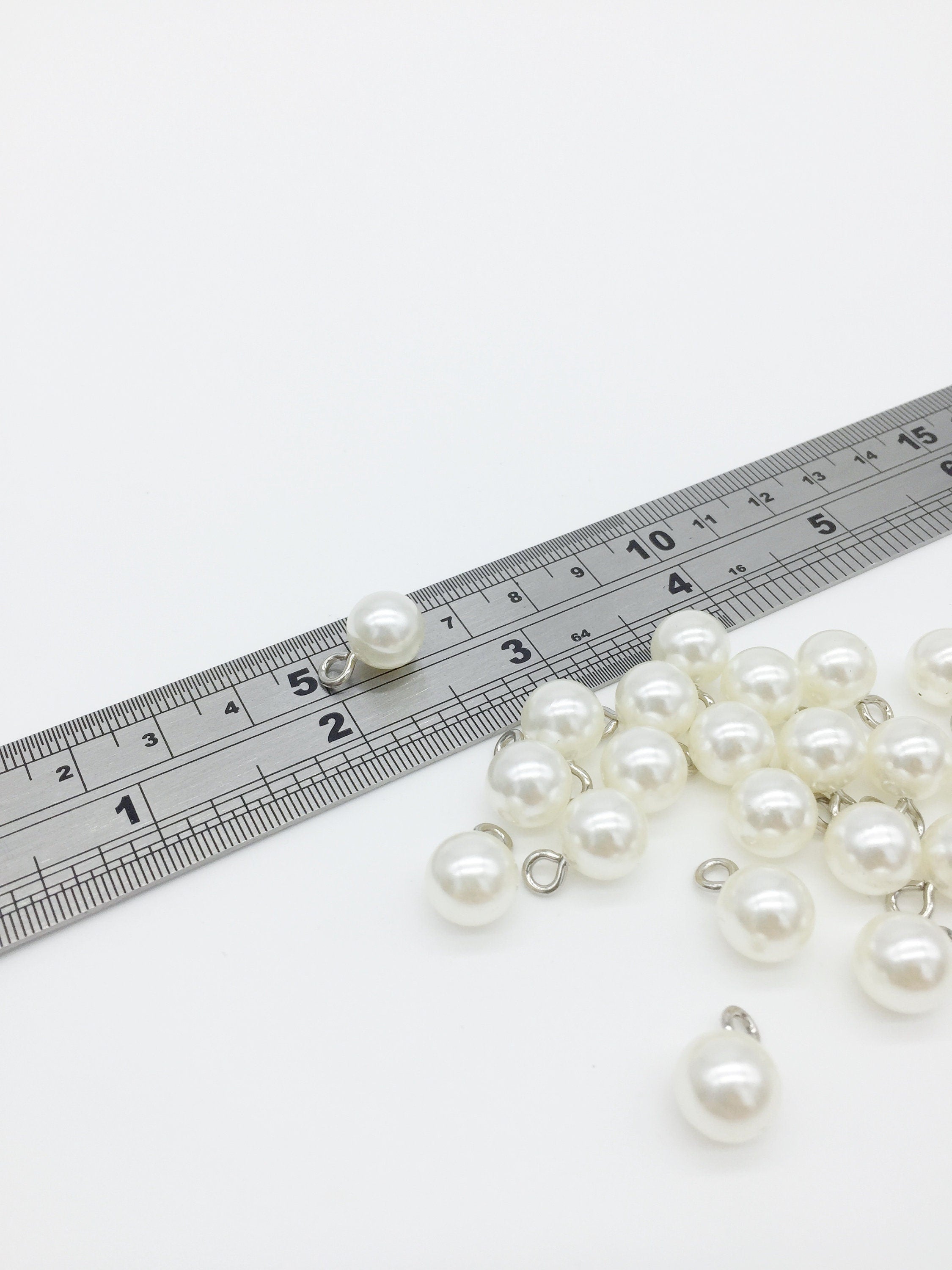 6 x Off-white Pearl Charms with Stainless Steel Loop, 10mm (3090)