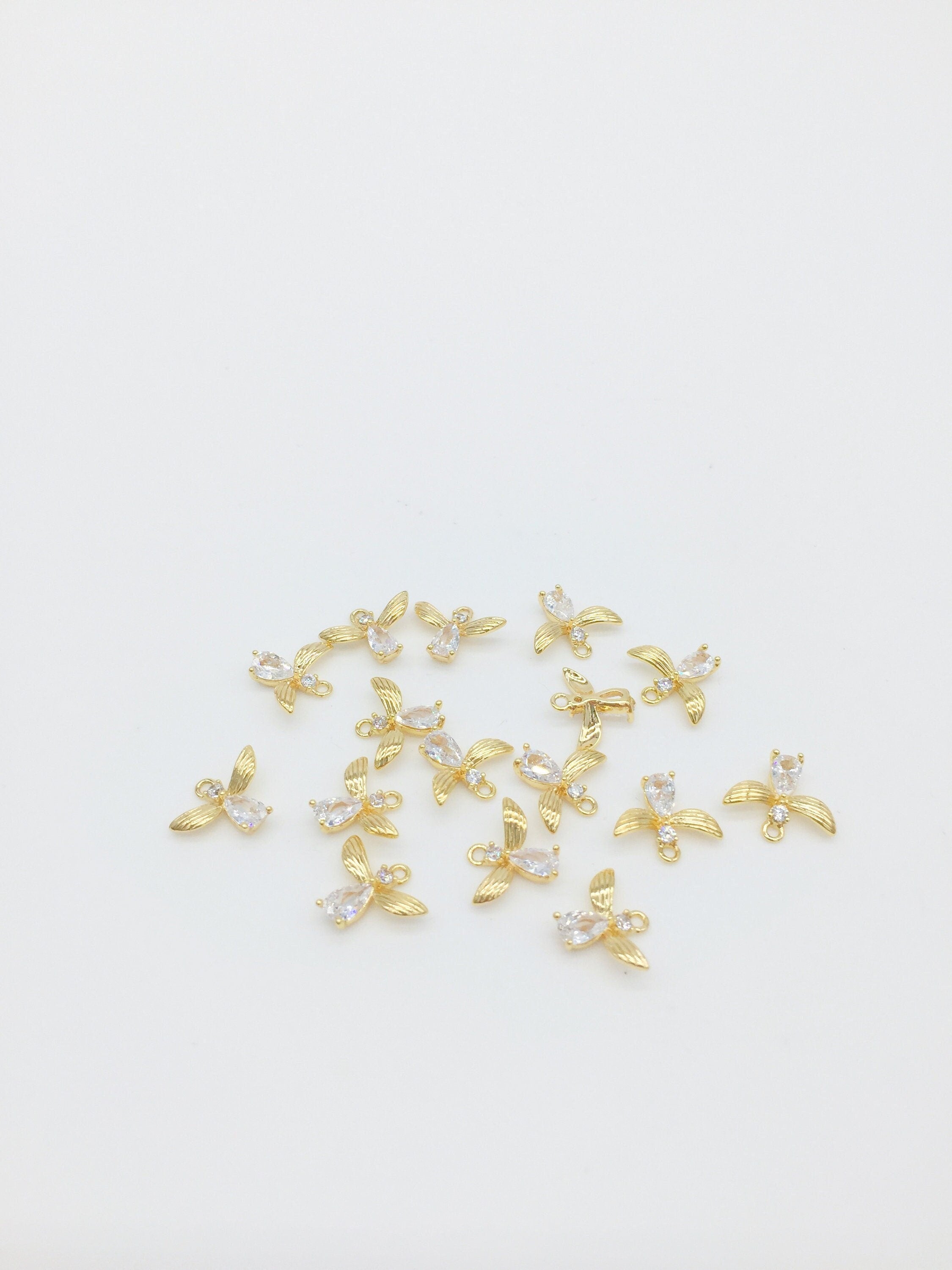 1 x 18K Gold Plated Angel Charms with Cubic Zirconia, 10x12mm (0328)