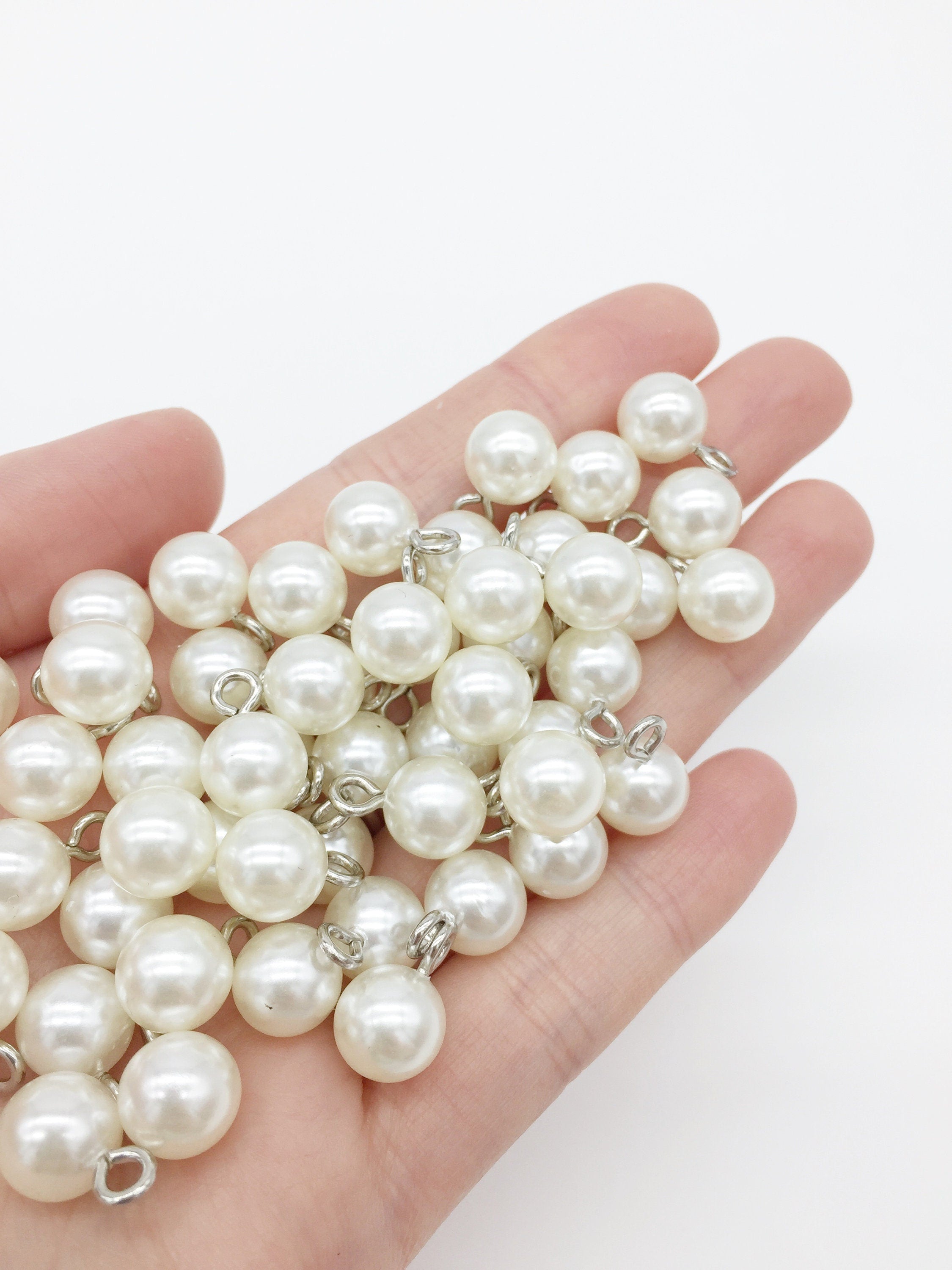 6 x Off-white Pearl Charms with Stainless Steel Loop, 10mm (3090)