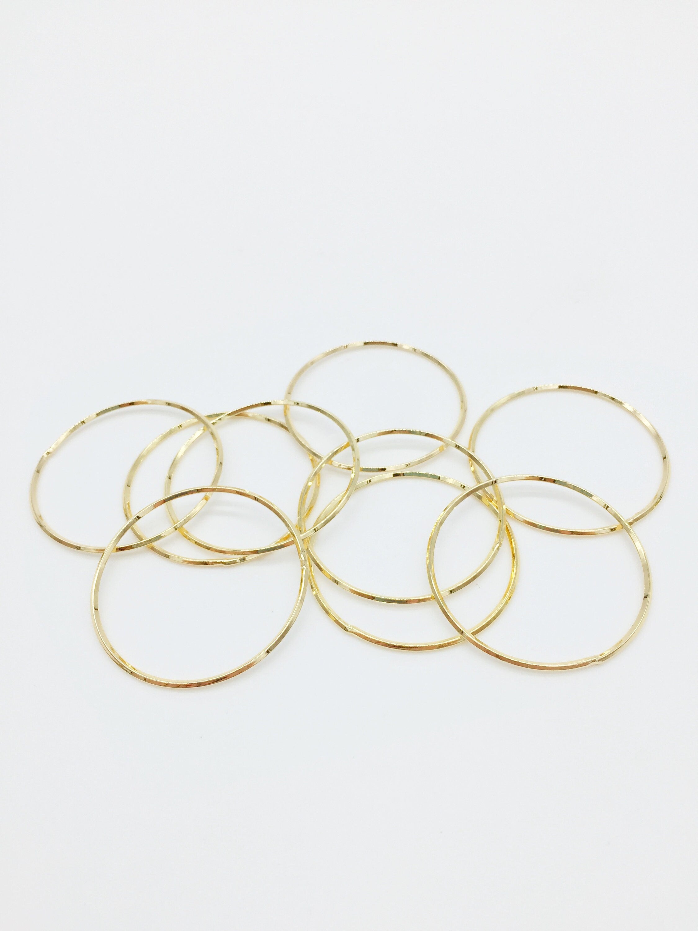 4 x 18K Gold Plated Circle Connectors, 35mm Gold Hoop Links (2448)