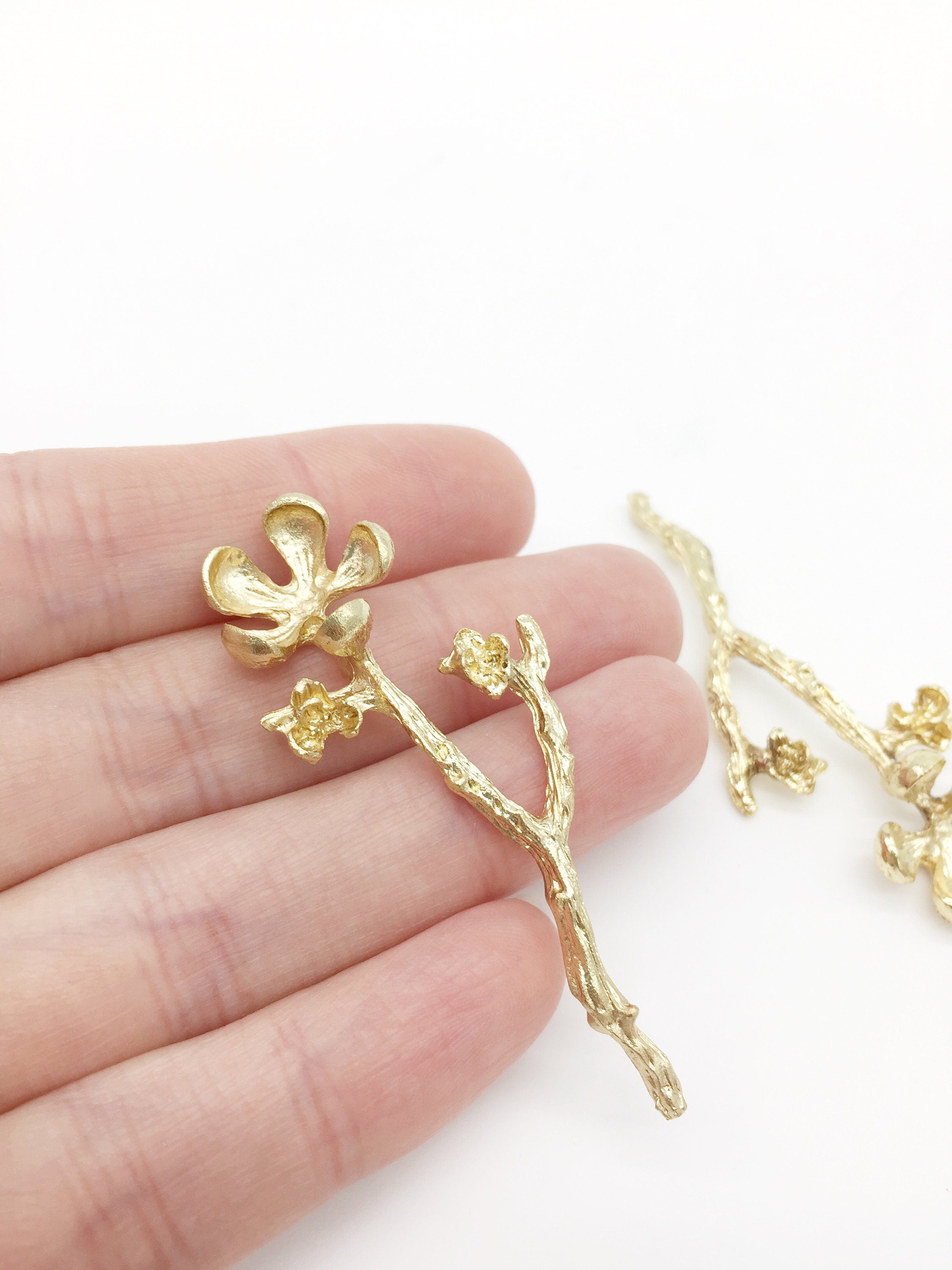 2 x Gold Metal Flower Branch Embellishment, 58x25mm