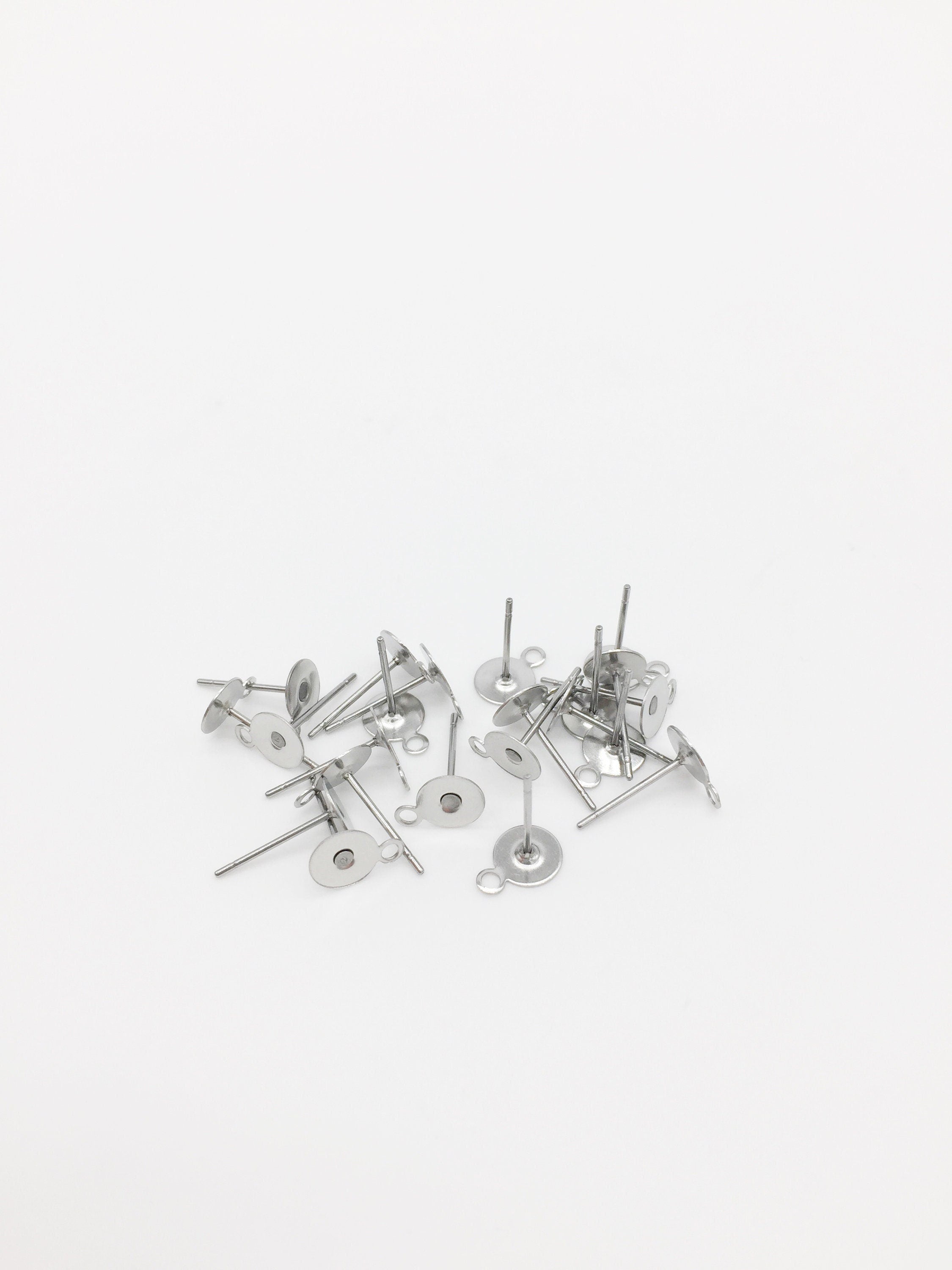 12 pairs x Stainless Steel Flat Pad Earring Studs with Loops, 6mm Pad (0504)
