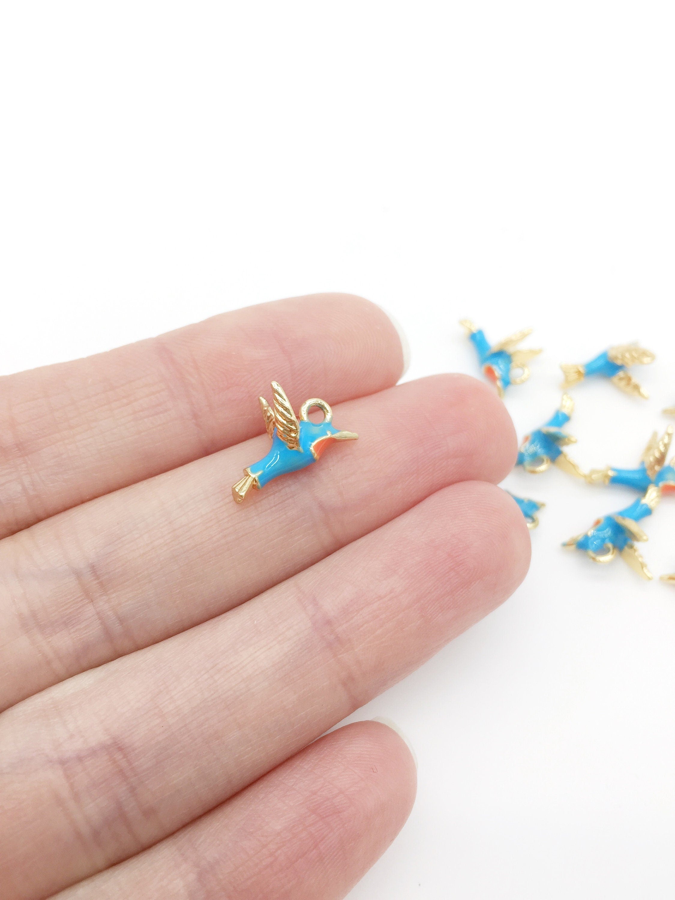 2 x 18K Gold Plated Hummingbird Charms, 14x9mm (1029)