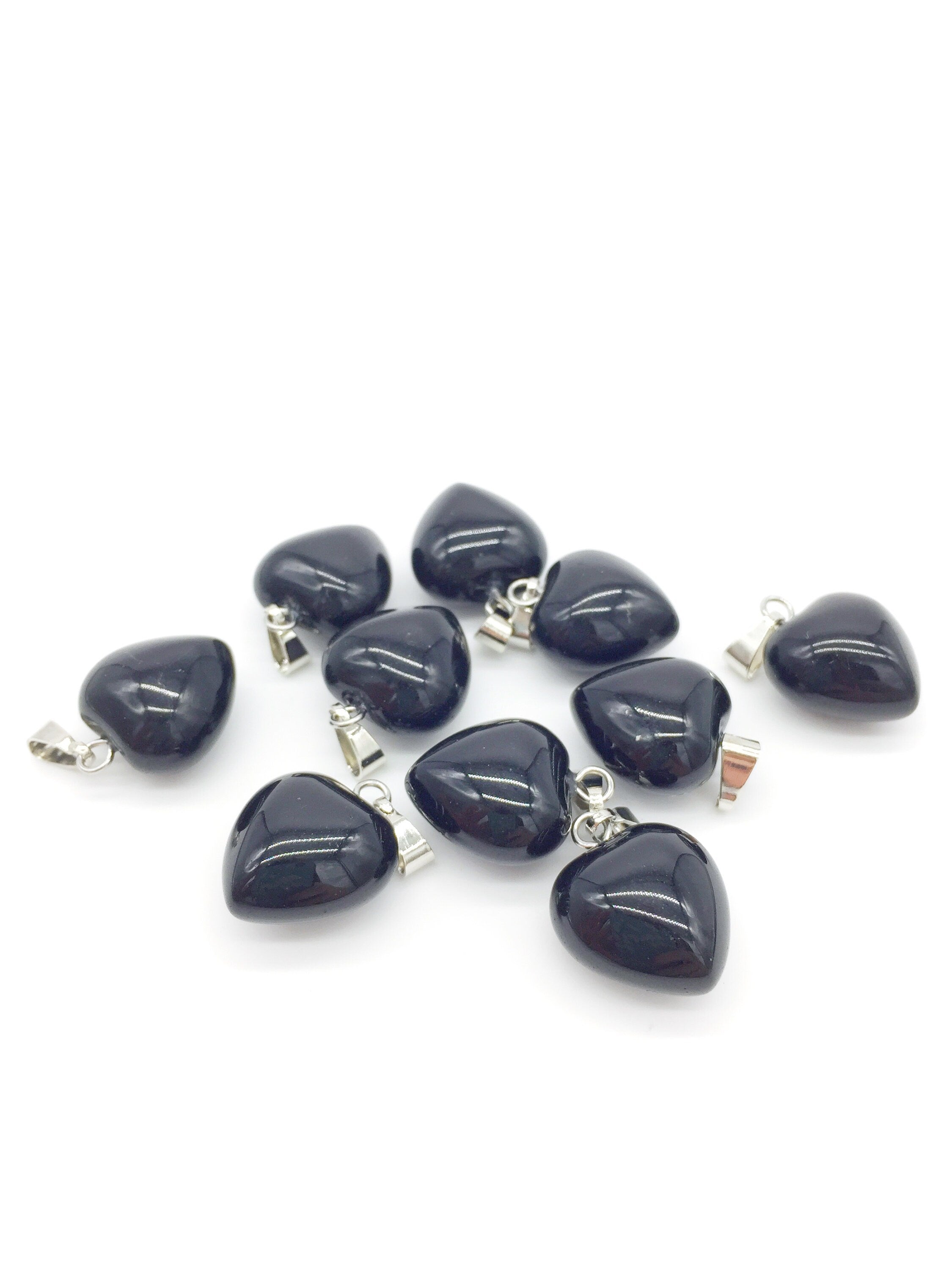 1 x Puffy Heart Black Agate Pendant, 19x15mm (1068)