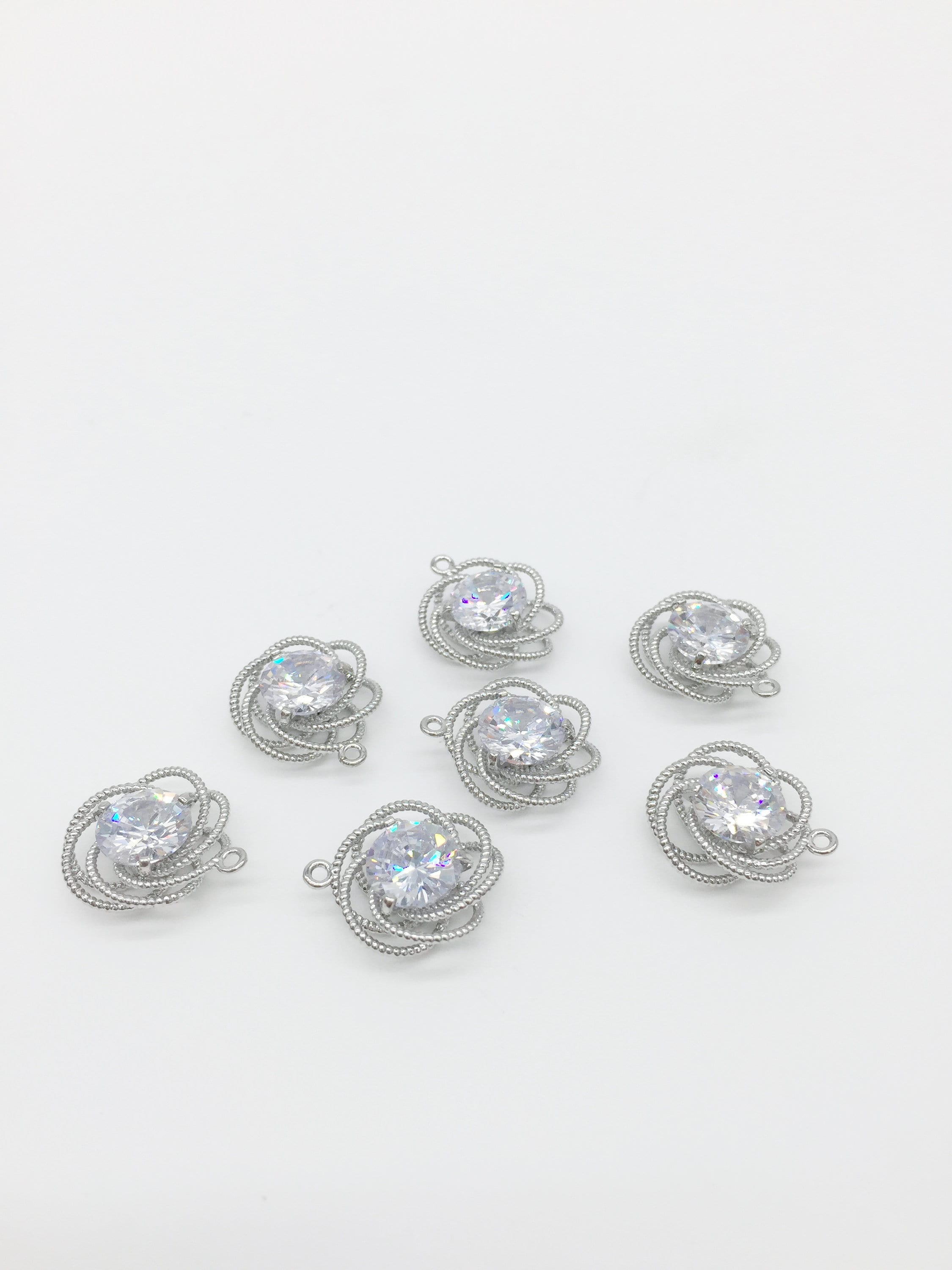 1 x Rhodium Plated Cubic Zirconia Swirl Charms, 17x15mm (1133)