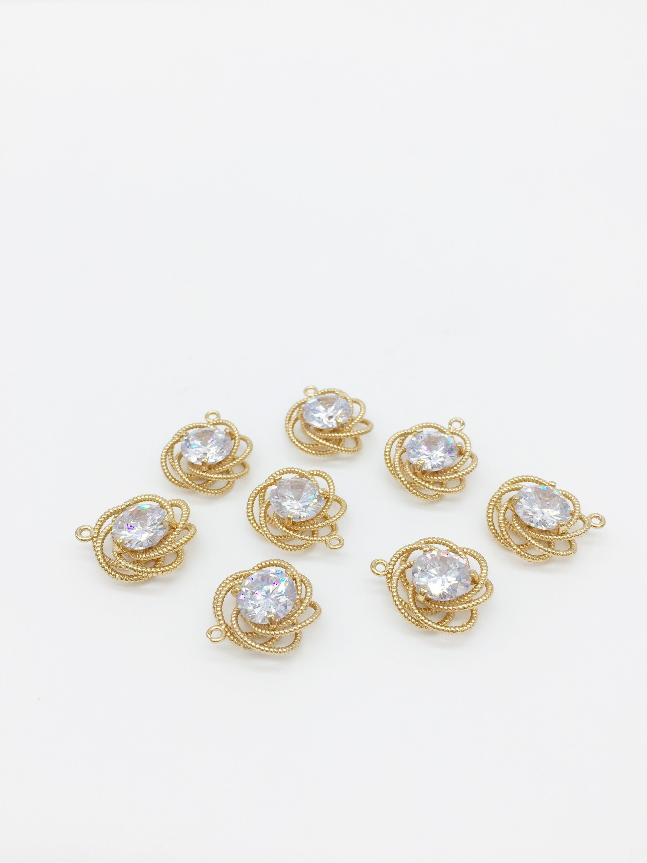 1 x 24K Gold plated Cubic Zirconia Swirl Charm, 17x15mm (1134)