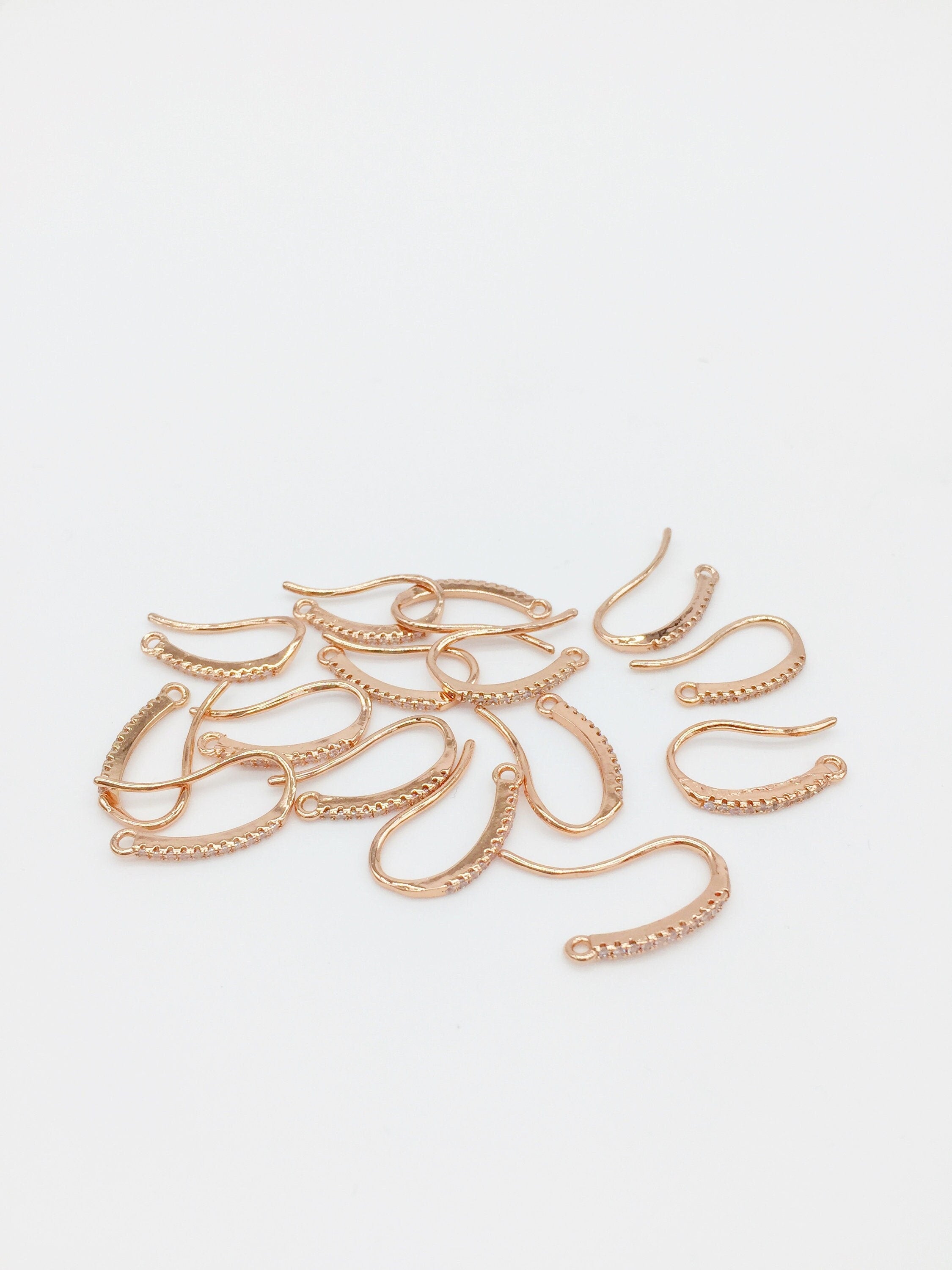 1 pair x Slim Rose Gold Micro Pave Cubic Zirconia Bar Earring Hooks (1202)