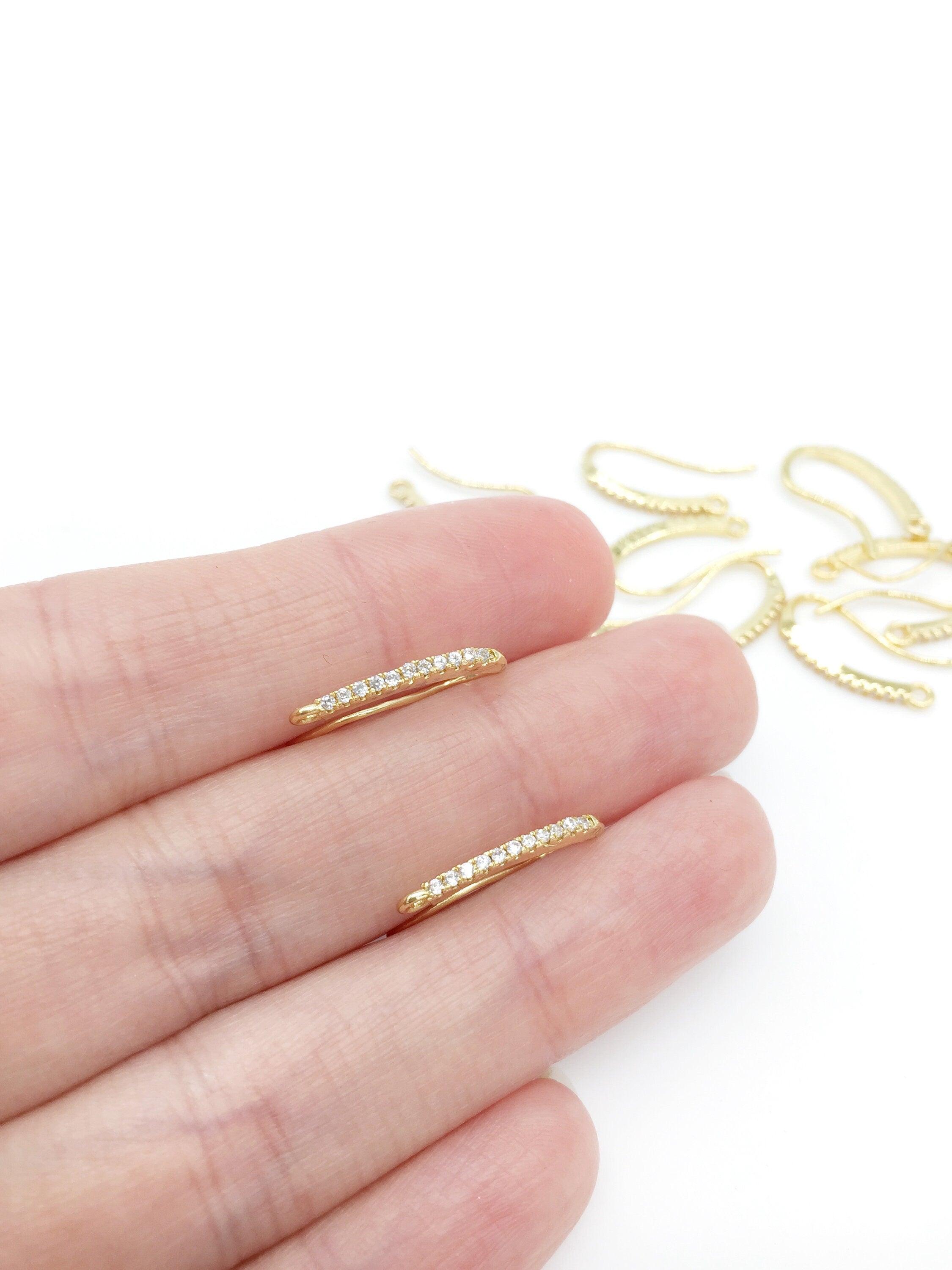 1 pair x Slim 18K Gold Plated Micro Pave Cubic Zirconia Bar Earring Hooks (1205G)