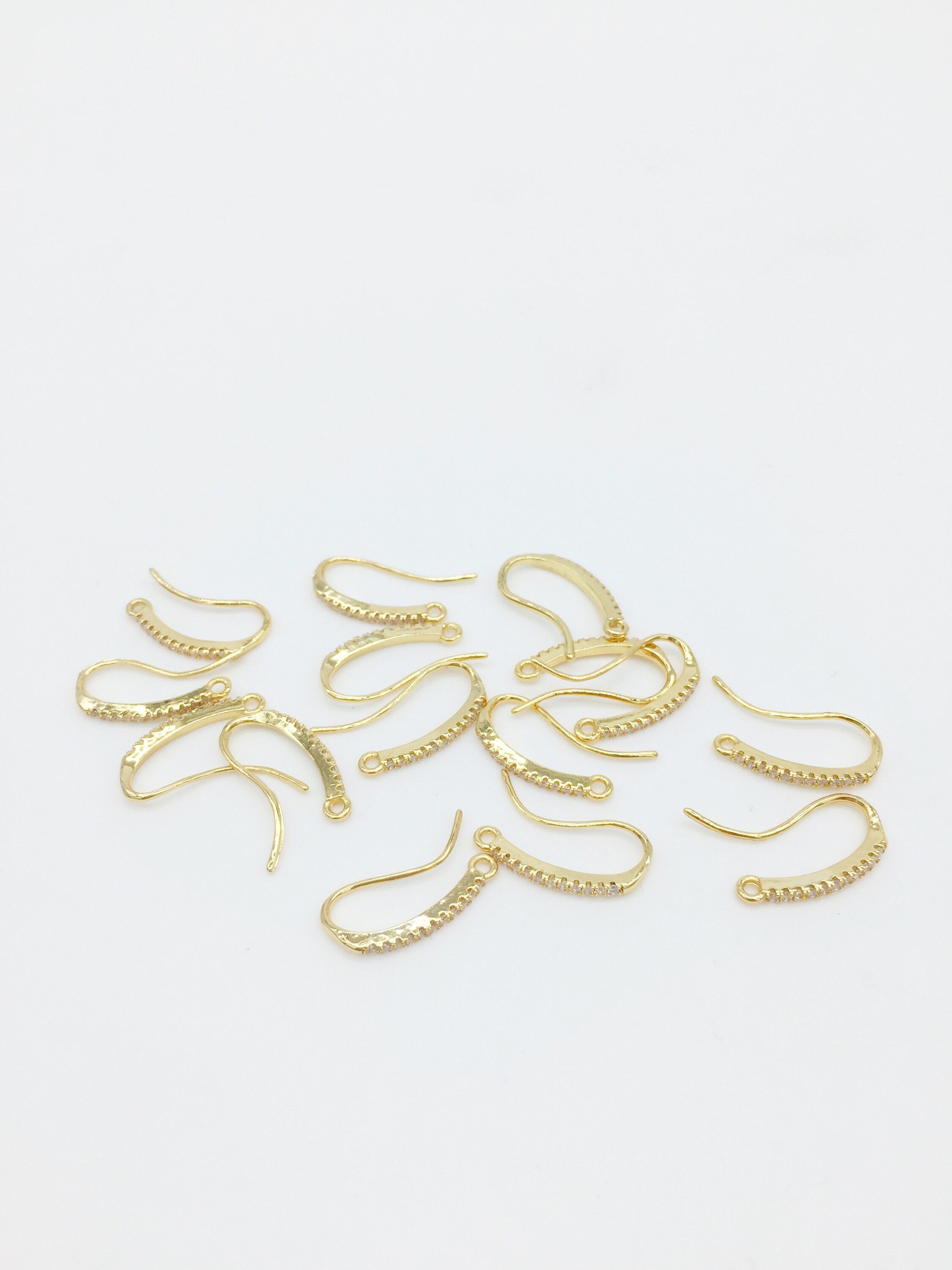 1 pair x Slim 18K Gold Plated Micro Pave Cubic Zirconia Bar Earring Hooks (1205G)