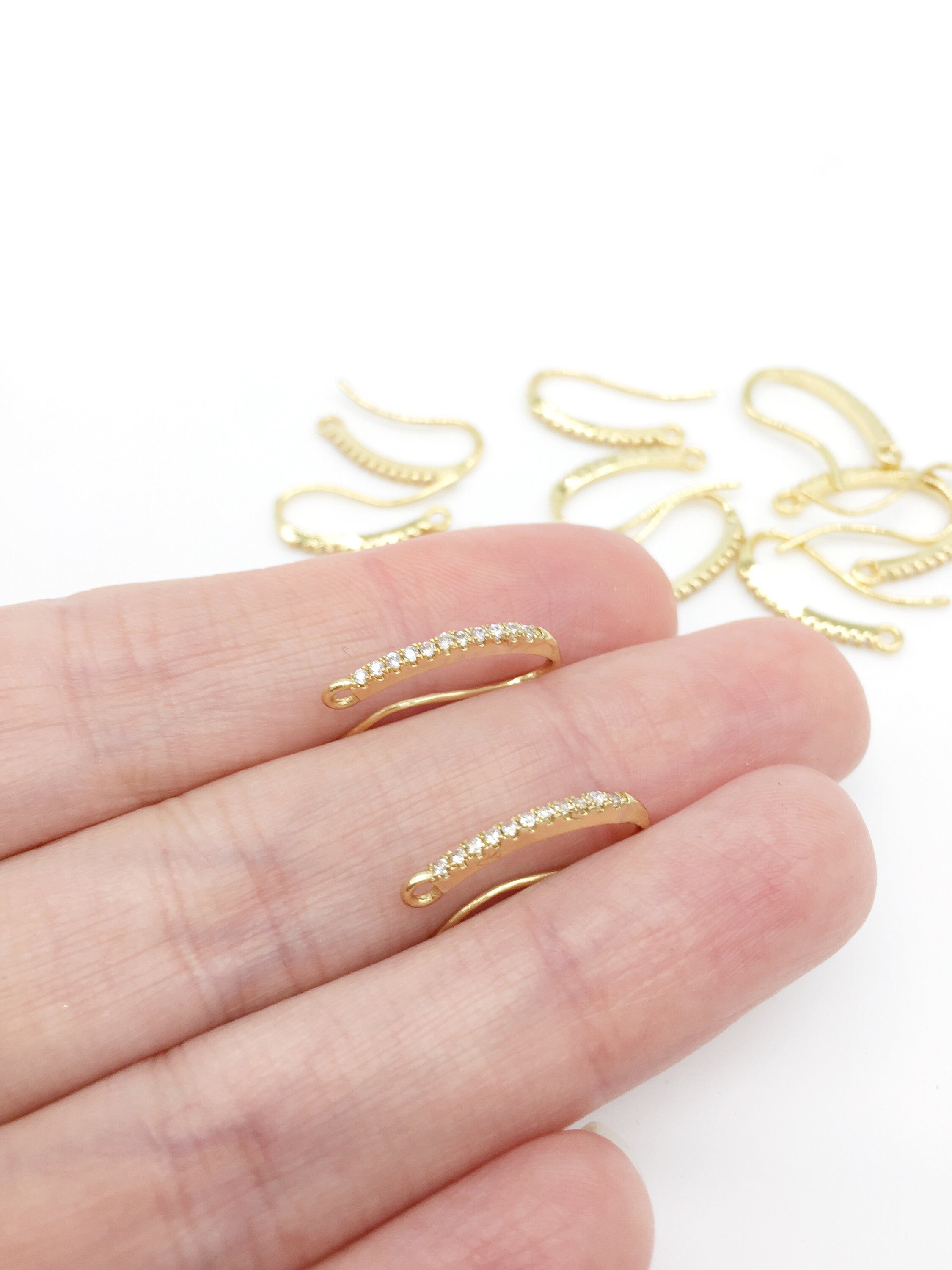 1 pair x Slim 18K Gold Plated Micro Pave Cubic Zirconia Bar Earring Hooks (1205G)