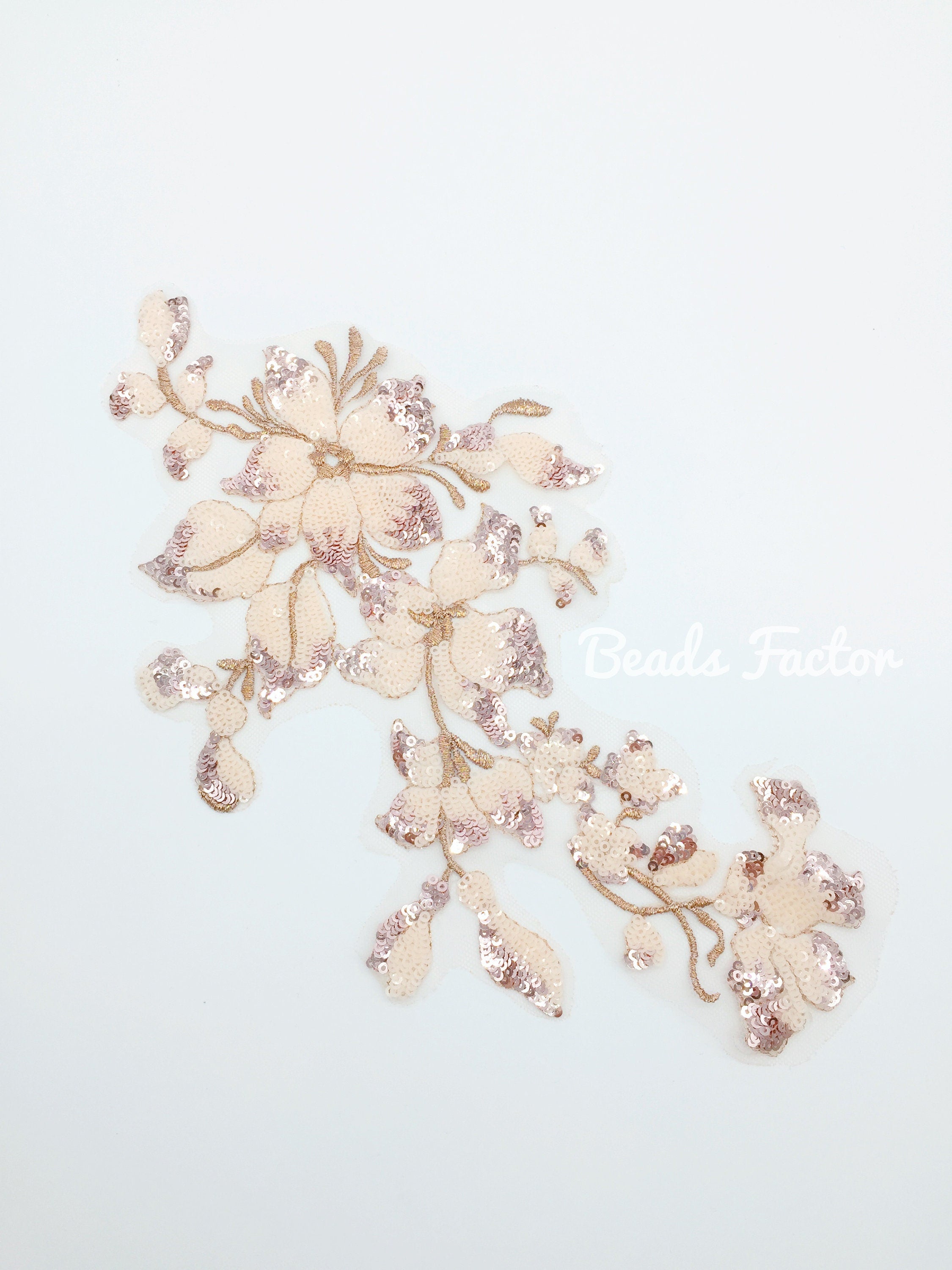 Pastel Pink Sequins Beaded Lace Patch, 29x15mm