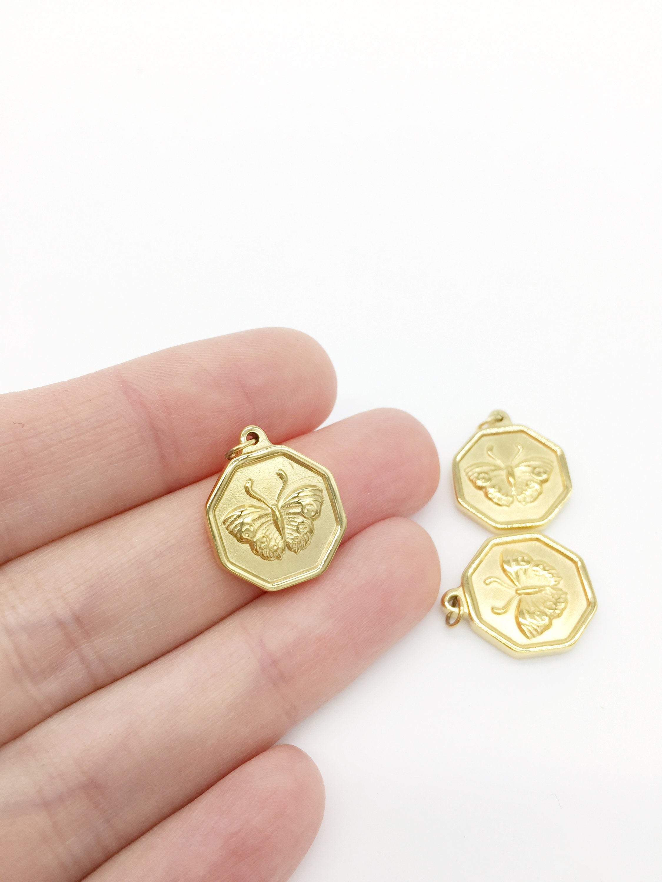 1 x Gold Plated Hexagon Butterfly Charm, 18x15mm (3272)